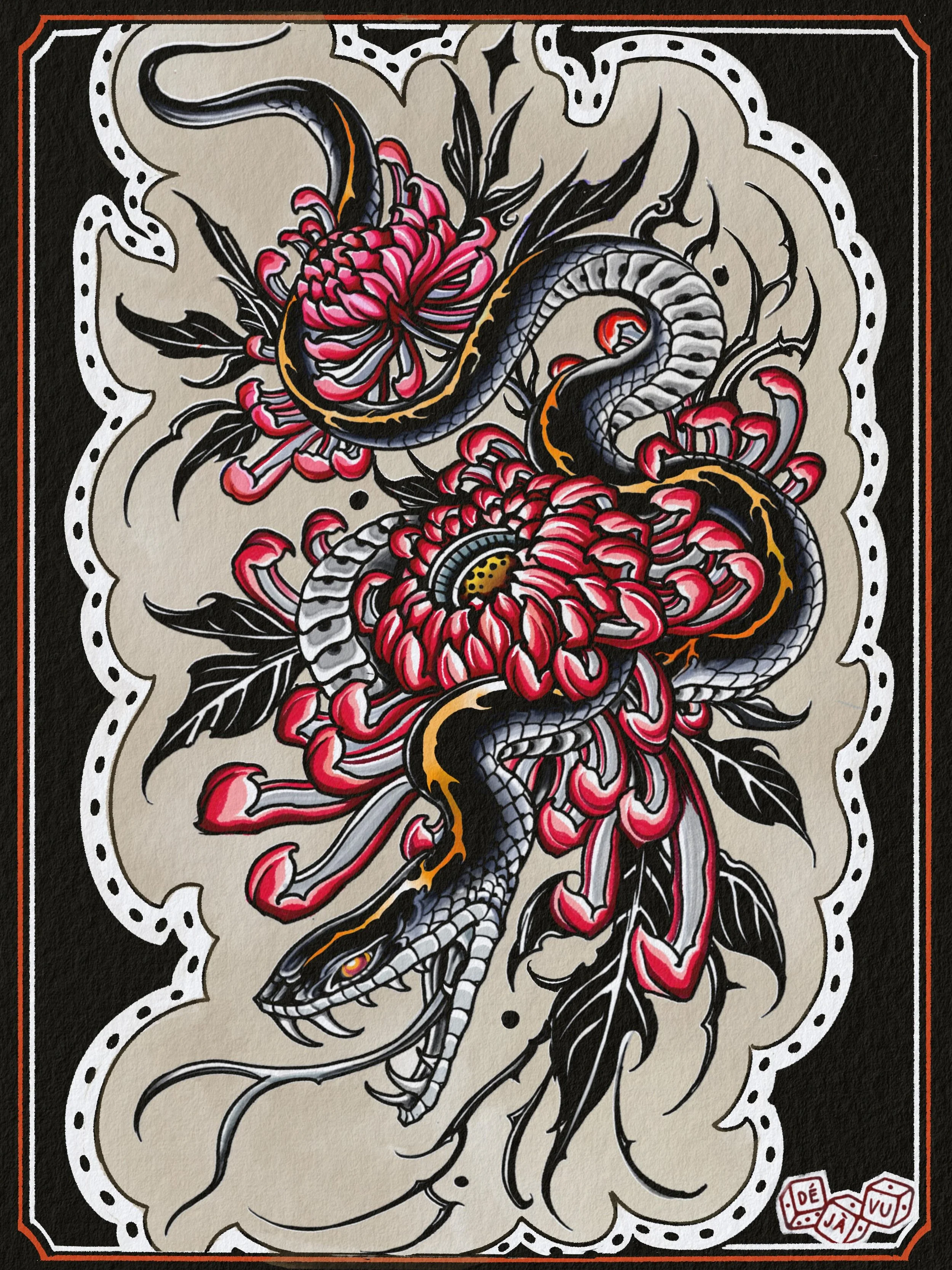 Snakes and flowers go together like chrome and leather .. doesn&rsquo;t make any sense but I&rsquo;ll still tattoo it on you 😎 DM ME to make this your next tattoo&rsquo;! 

.

.

.

.

.

.

.

#snaketattoo #atxmusic #atxtattoo #atxbesttraditionalta