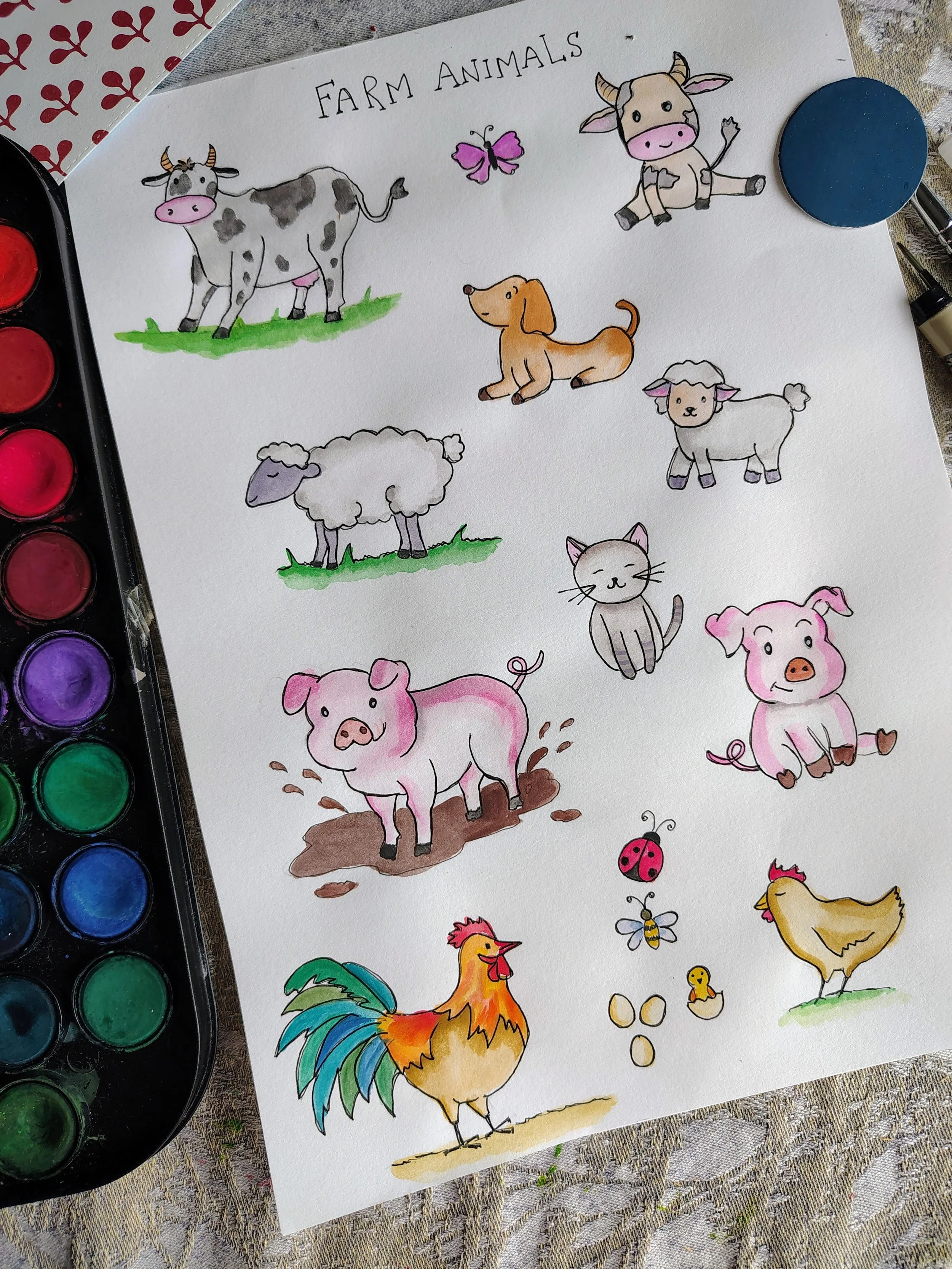 Farm Animals in Watercolor for Kids