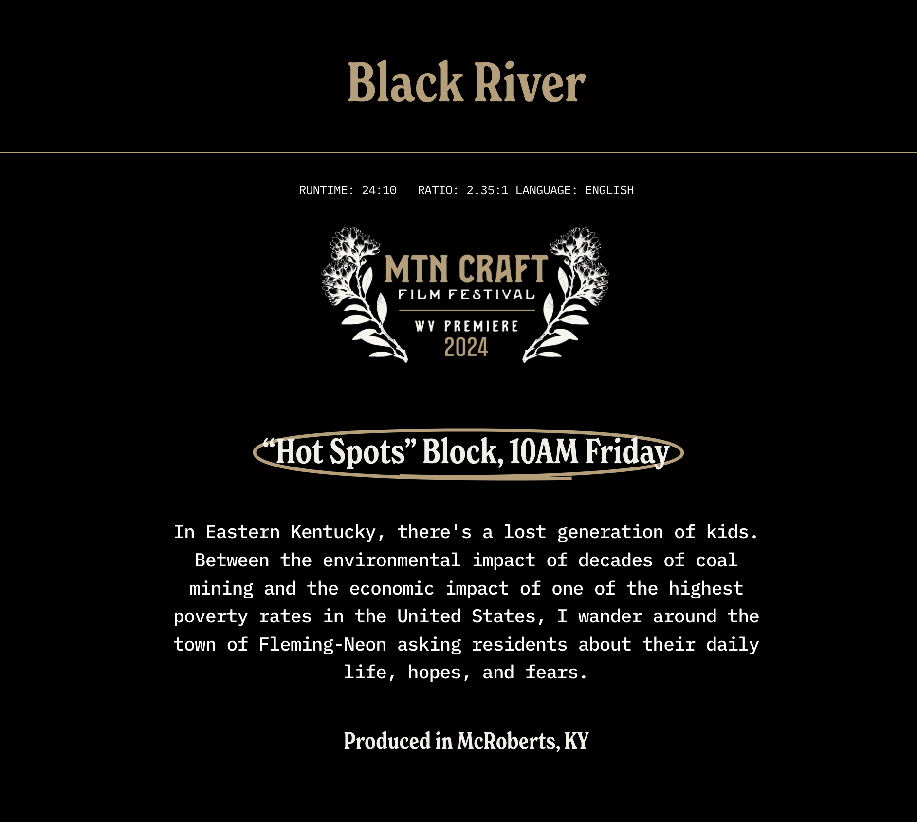 “Black River” Screens at Inaugural Mtn Craft Film Festival