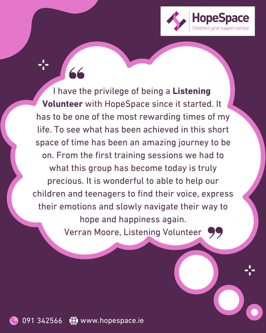💜 The Heart of HopeSpace Is Our Volunteers 💜

Behind every conversation, every listening ear and every moment of support is a dedicated team of volunteers helping bereaved children and young people navigate their grief journey.

We are incredibly g