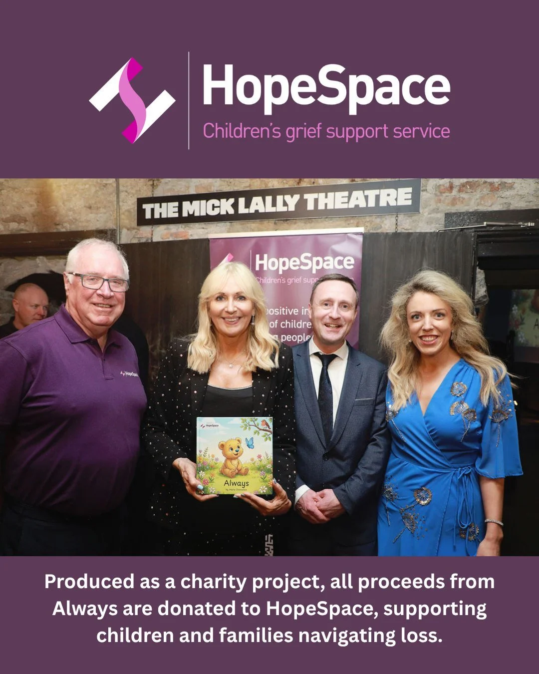 💜 Every Copy Makes a Difference 💜

Written by Marie Donnellan, Always is a beautiful children's book created as a charity project to support bereaved children and families navigating loss.

Through its gentle message of love, hope and remembrance, 