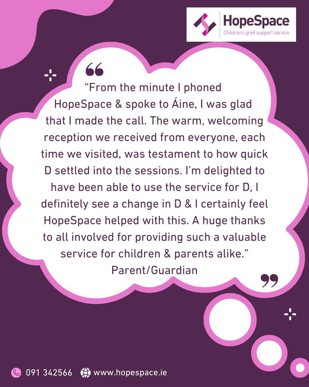 💜 The Power of Compassionate Support 💜

At HopeSpace, we are privileged to support children, young people and families through some of life's most difficult moments. Hearing how our service has made a difference reminds us why this work is so impor