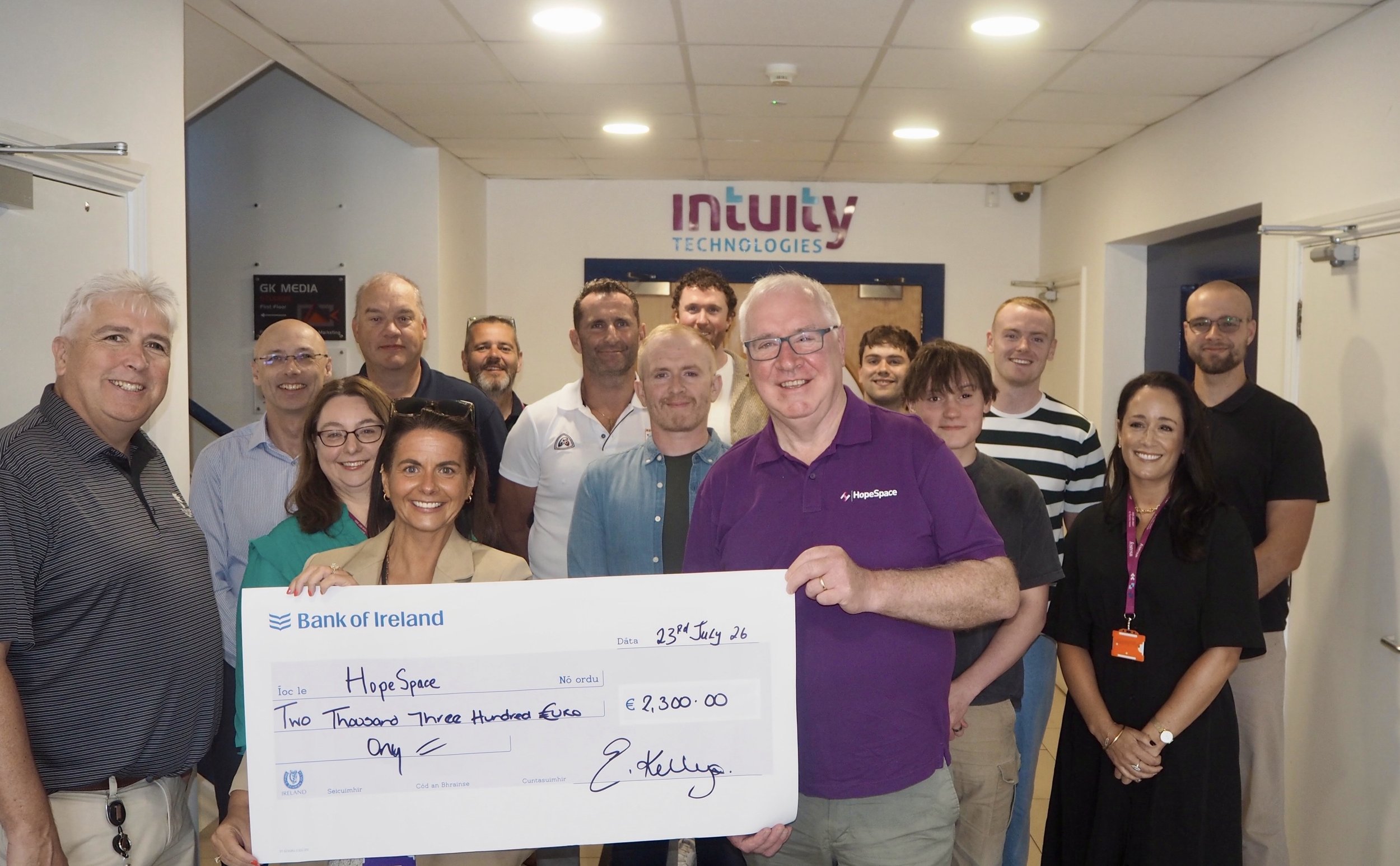 Huge thanks to Elaine Kelly and her colleagues in Intuity Technologies for a very generous donation of &euro;2,300 to HopeSpace.

Elaine ran the Vhi Women&rsquo;s Mini Marathon 2026 at the end of May and raised an amazing &euro;2,300.

This mount is 