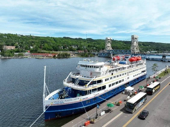 Cruise ship docked in Houghton