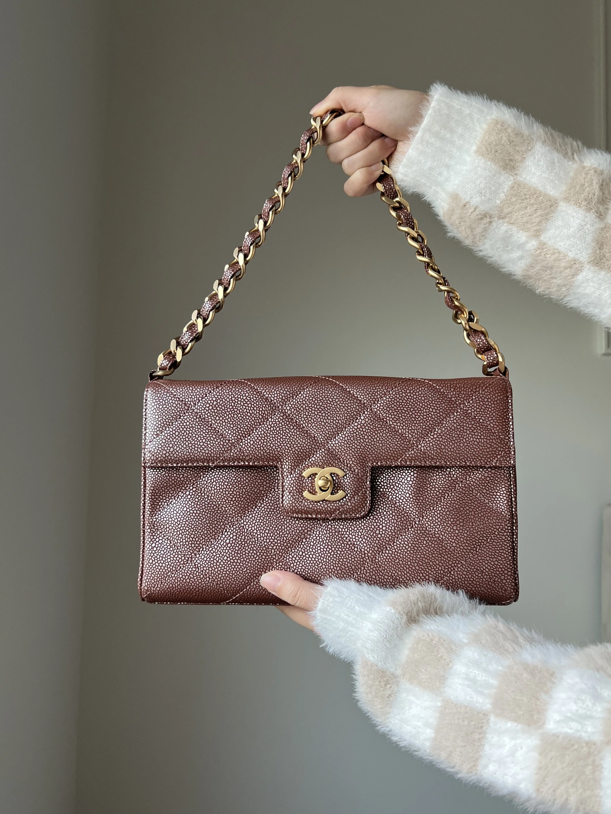 CHANEL IRIDESCENT CAVIAR BROWN FLAP BAG
