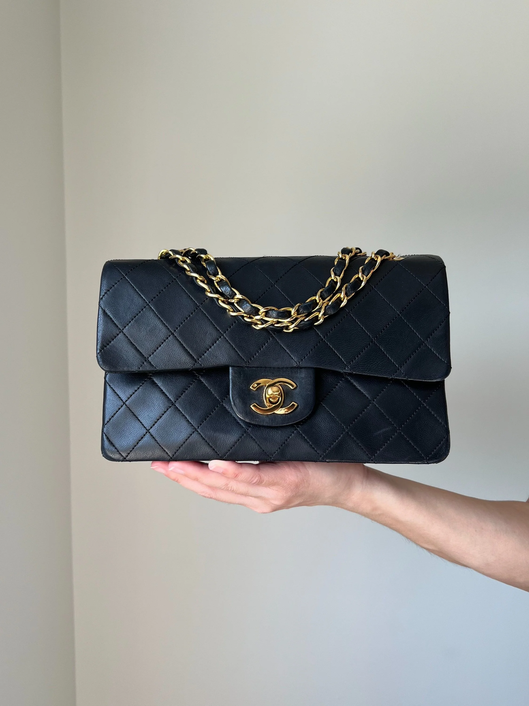CHANEL Vintage Small Classic Double Flap - Black Lambskin