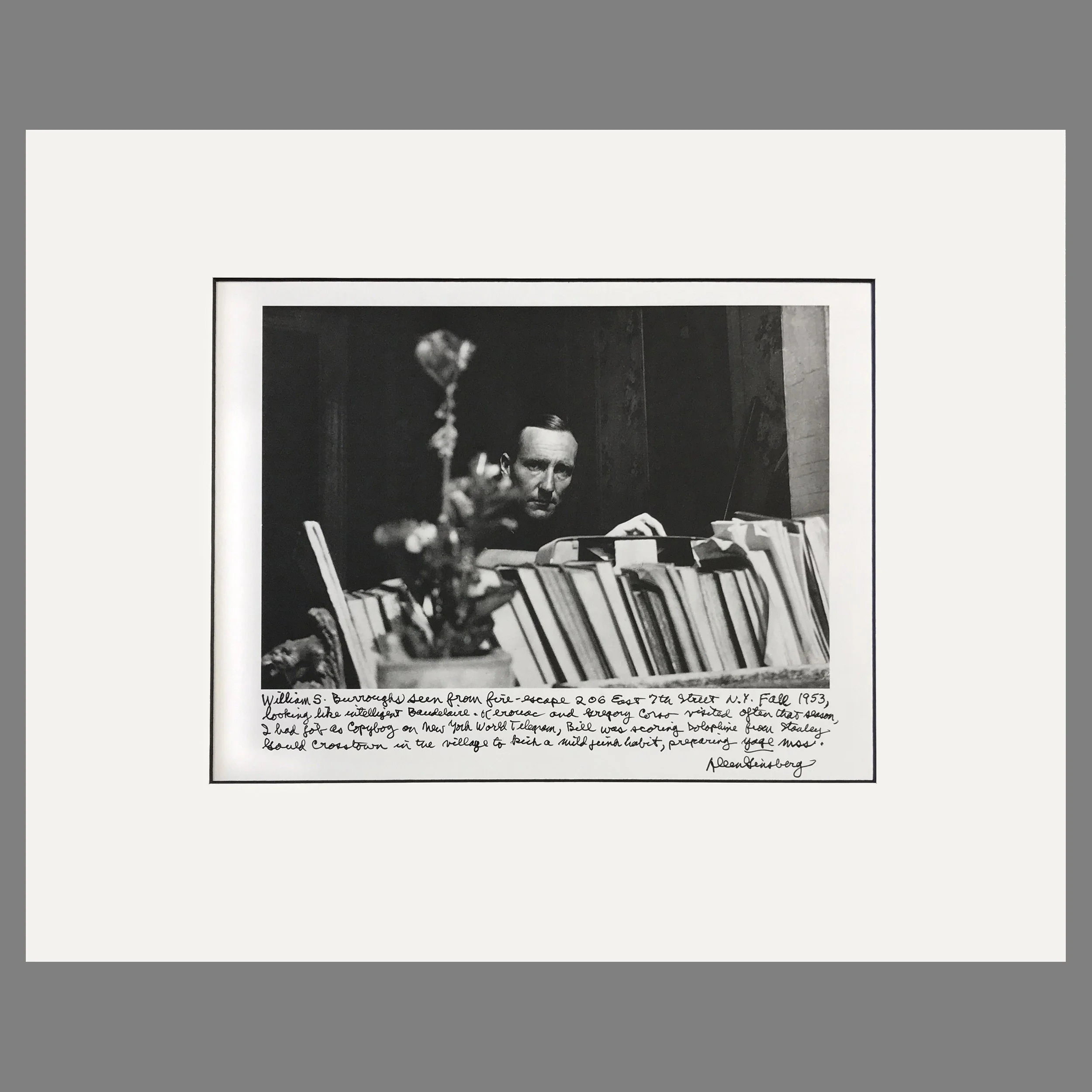 William Borroughs, Photographed From Fire-Escape, NYC 1953 - Allen Ginsberg Photograph - Matted Print 16 x 20