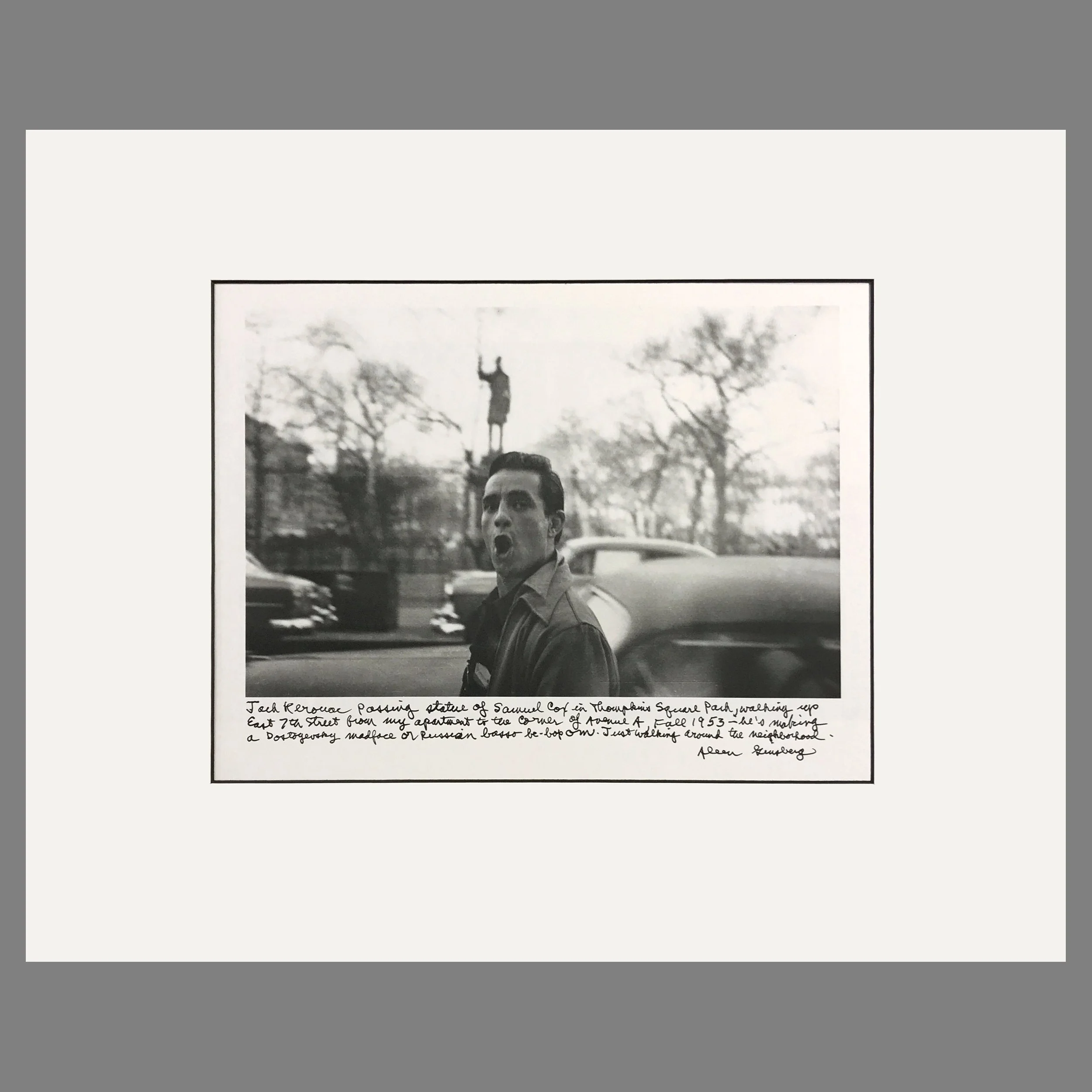 Jack Kerouac, Tompkins Square Park, NYC 1953 - Allen Ginsberg Photograph - Matted Print 16 x 20