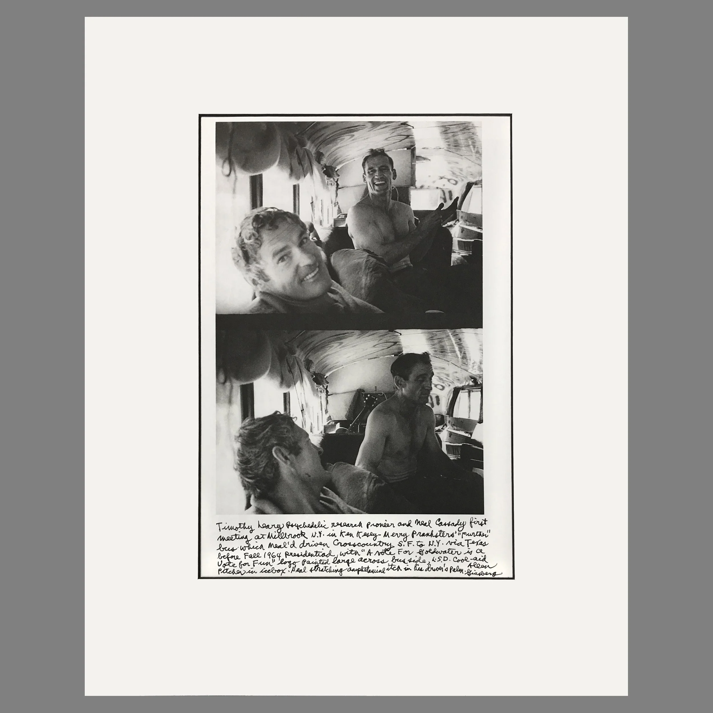 Timothy Leary & Neal Cassady on Ken Kesey's Merry Pranksters Bus - Allen Ginsberg Photograph - Matted Print 16 x 20