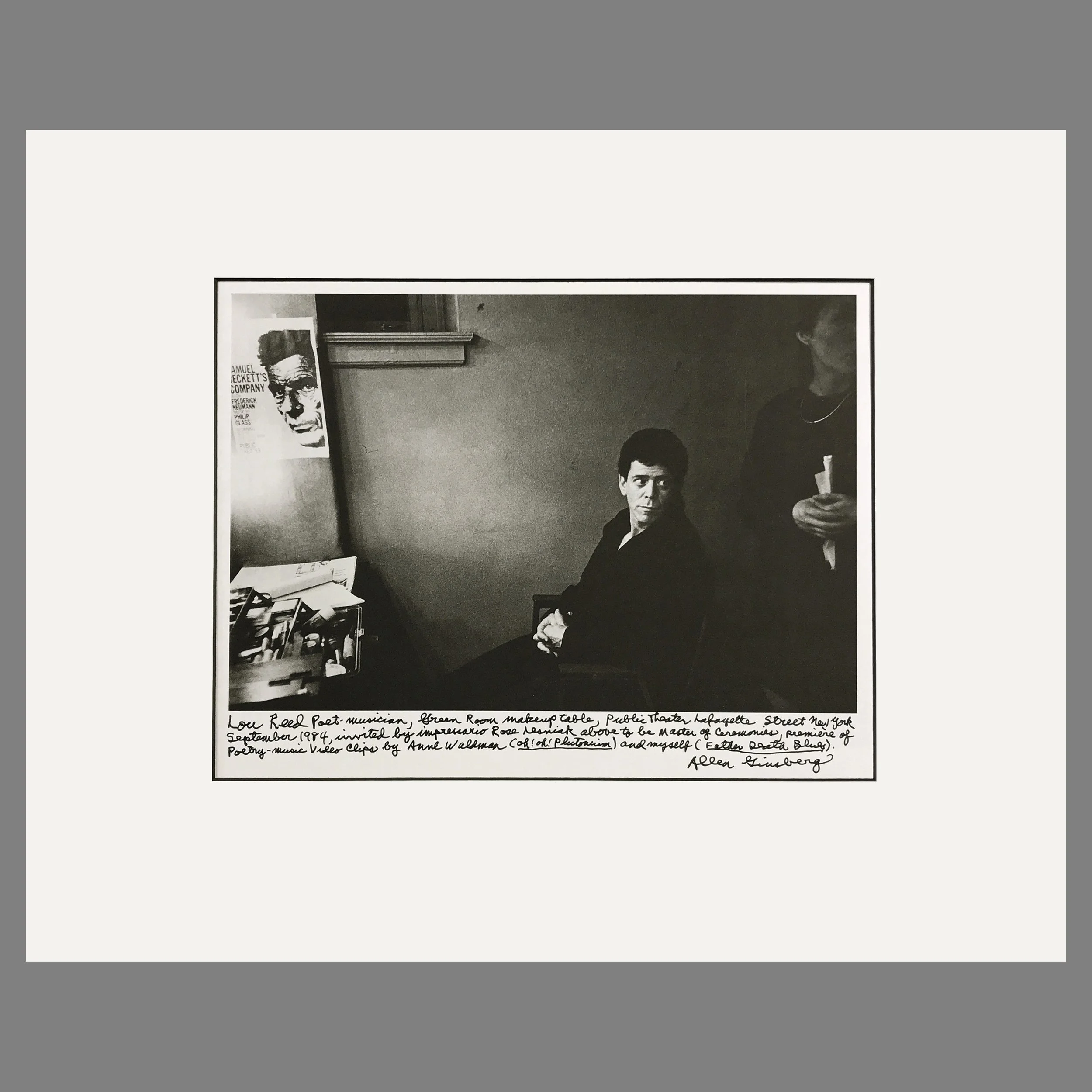 Lou Reed, Public Theater, Lafayette St, NYC 1984 - Allen Ginsberg Photograph - Matted Print 16 x 20