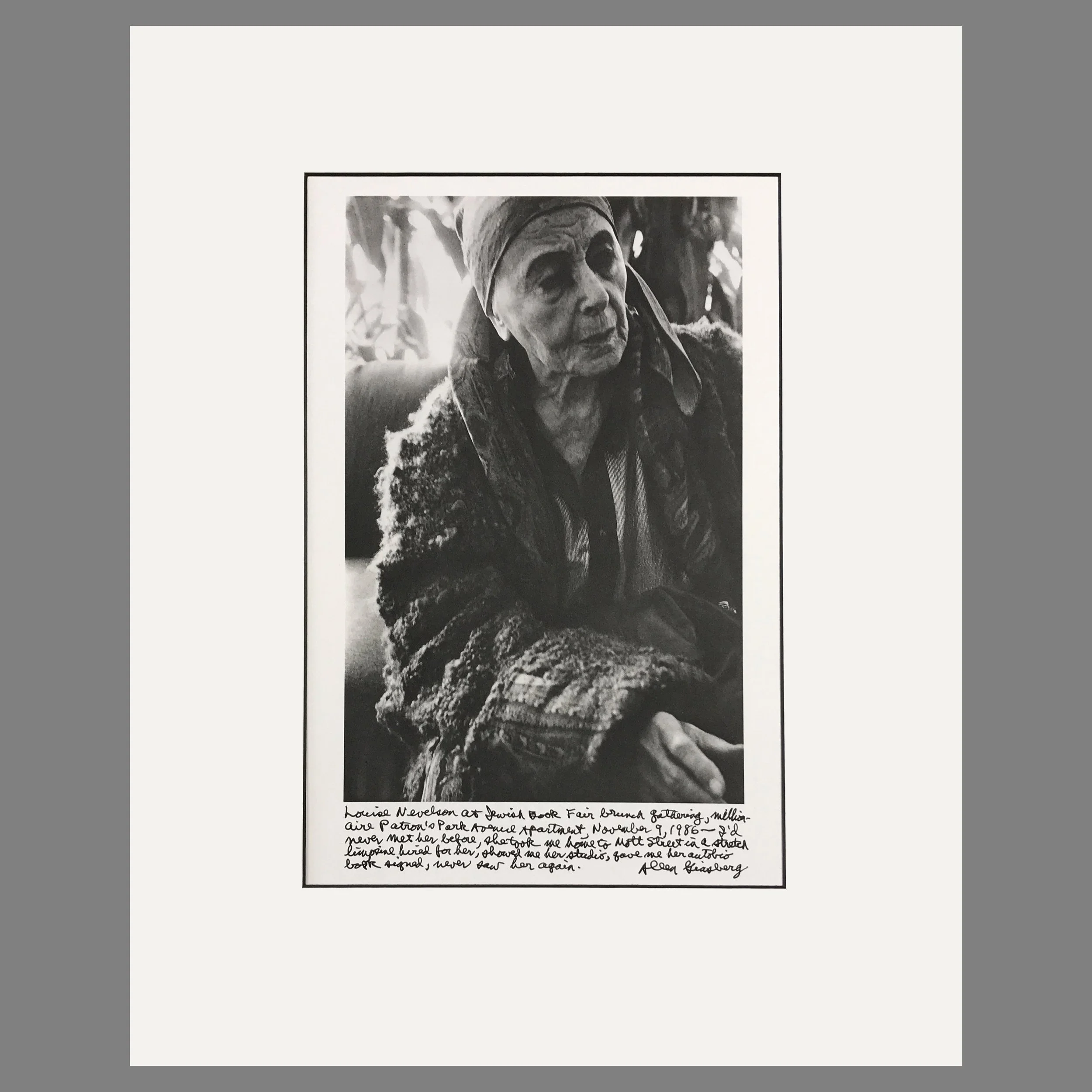 Louise Nevelson, Jewish Book Fair Benefit NYC 1986 - Allen Ginsberg Photograph - Matted Print 16 x 20