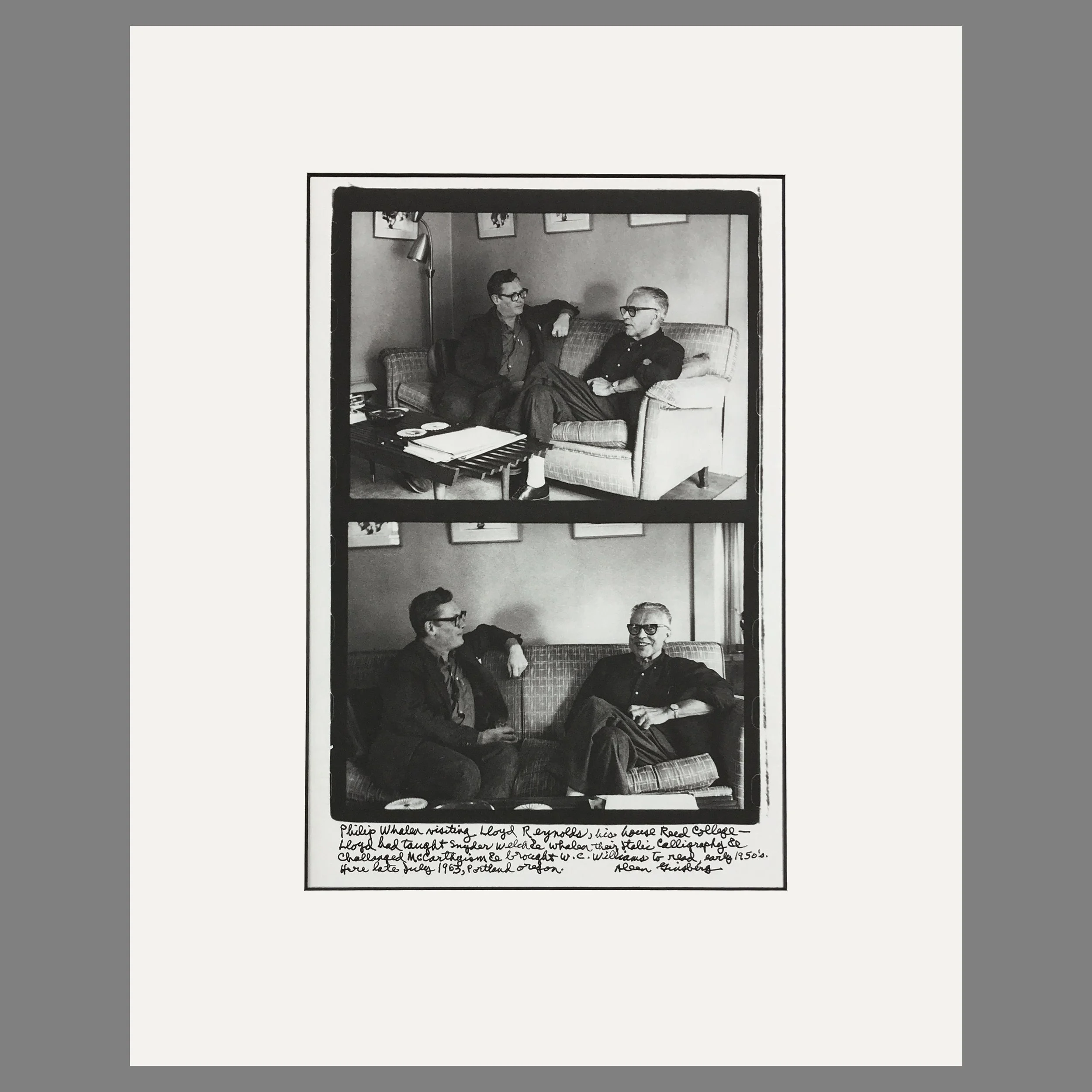 Philip Whalen & Lloyd Reynolds, Reed College 1963 - Allen Ginsberg Photograph - Matted Print 16 x 20