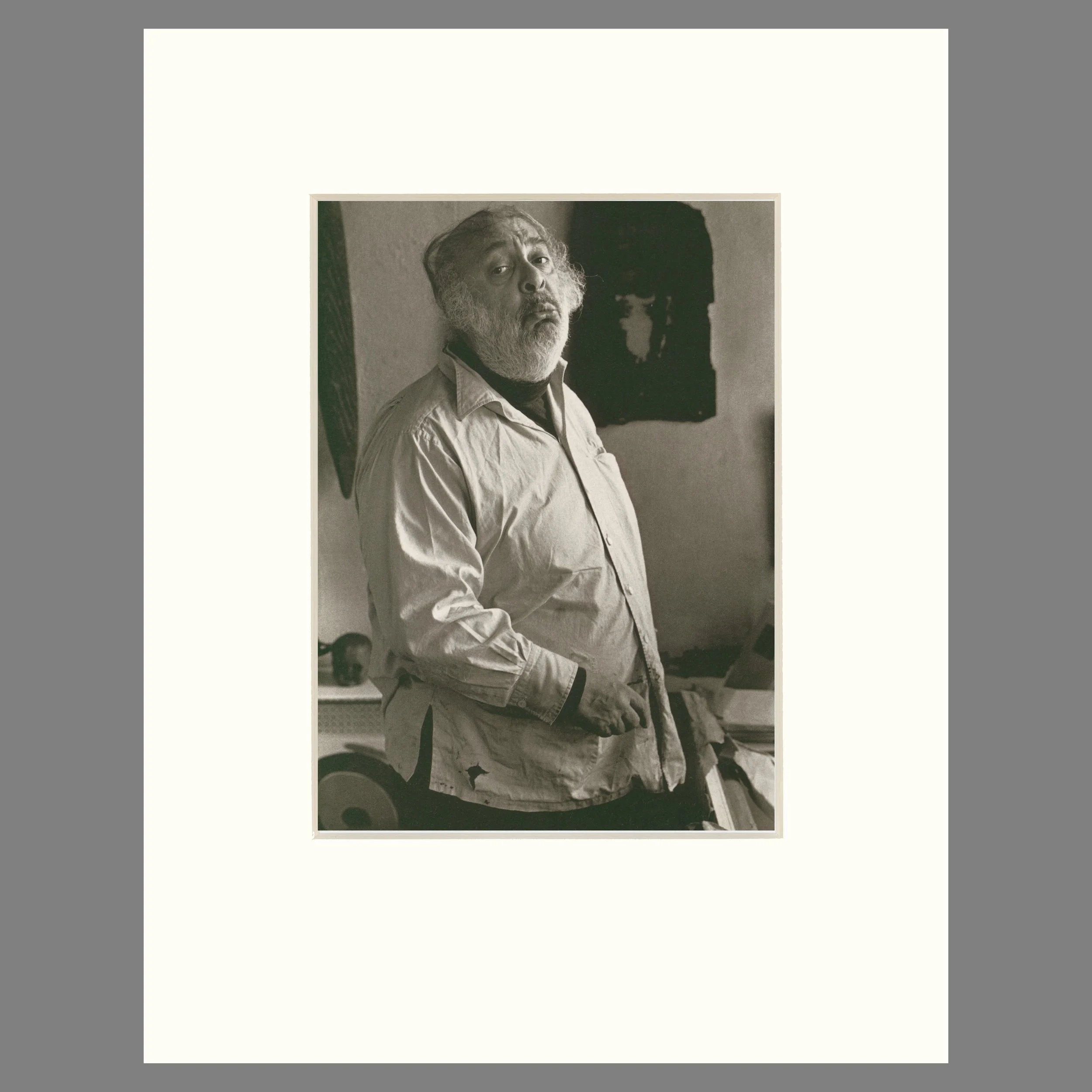 Zero Mostel In His Studio, NYC 1975 - Gerard Malanga Photograph - 14 x 18 Matted Print