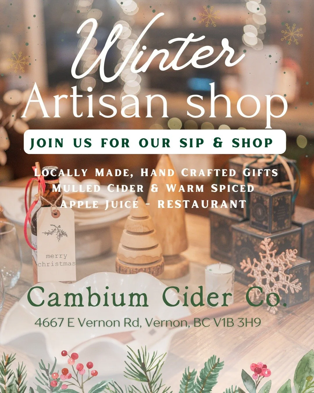 SIP &amp; SHOP at Cambium Cider Co! 

The Cambium Holiday Artisan Shop is back! 🎄

Until December 21, discover more than 30 local artists &amp; makers and find one-of-a-kind gifts you won&rsquo;t see anywhere else.

Stroll through our cozy cider hou