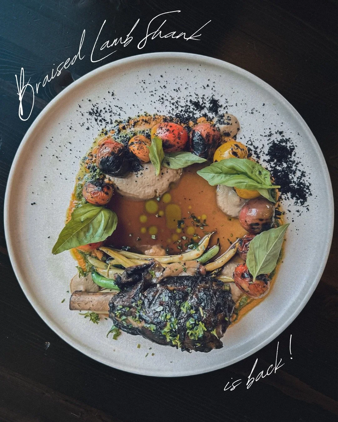 Braised Lamb Shank is back! 
With smoked eggplant pur&eacute;e, confit cherry tomatoes, ratatouille and black olive crumble this dish is hearty, flavourful, and so satisfying. 
Only on Friday, Saturday and Sunday night. Don&rsquo;t wait! 
Book your t