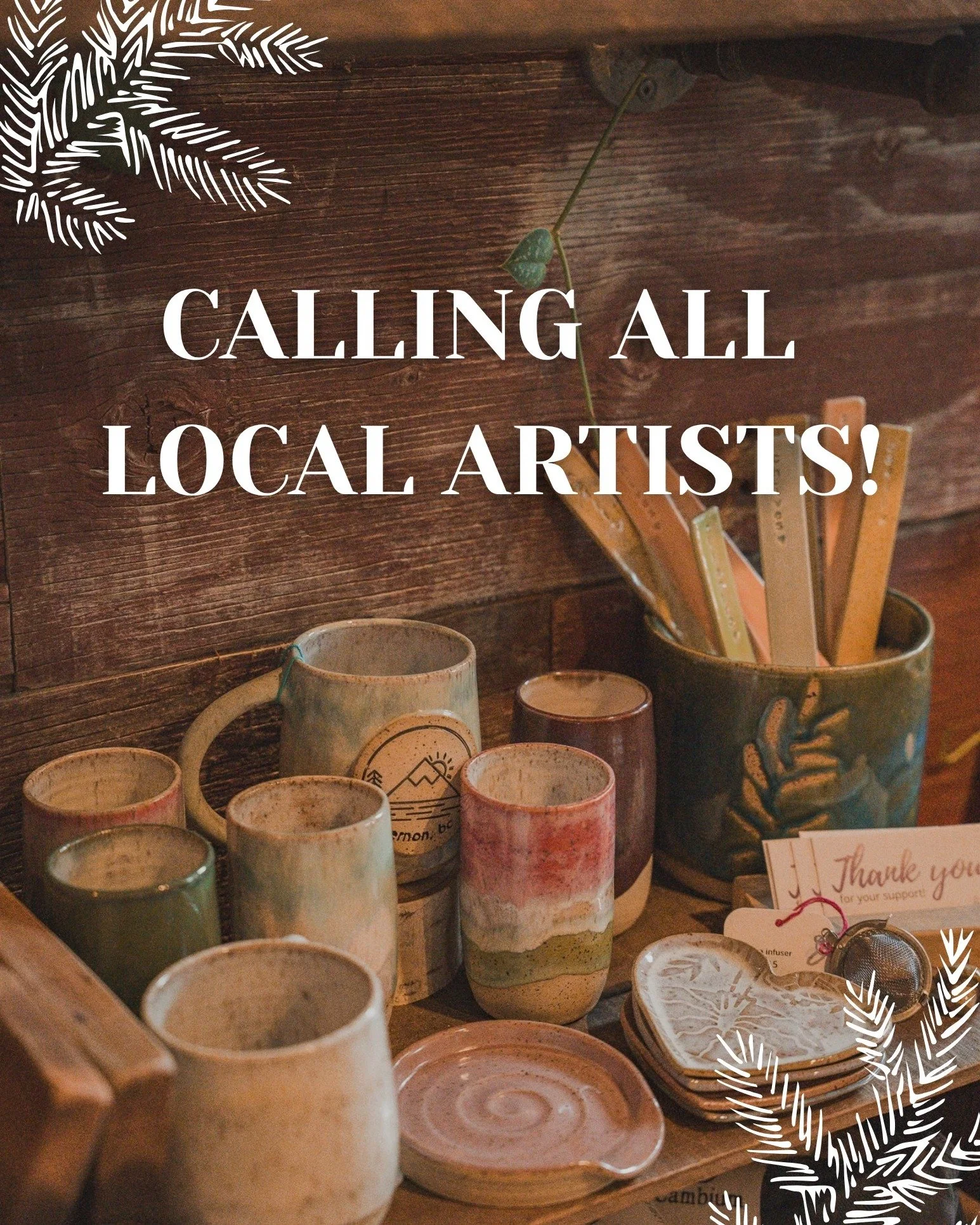 Great news, our ARTISAN SHOP is back this year! 
From Nov 19th - Dec 20th, we are so excited to fill our shop with beautiful, handmade items from local artists. So if you are an Artist, Maker, or Creator, and you would like to see your work featured 