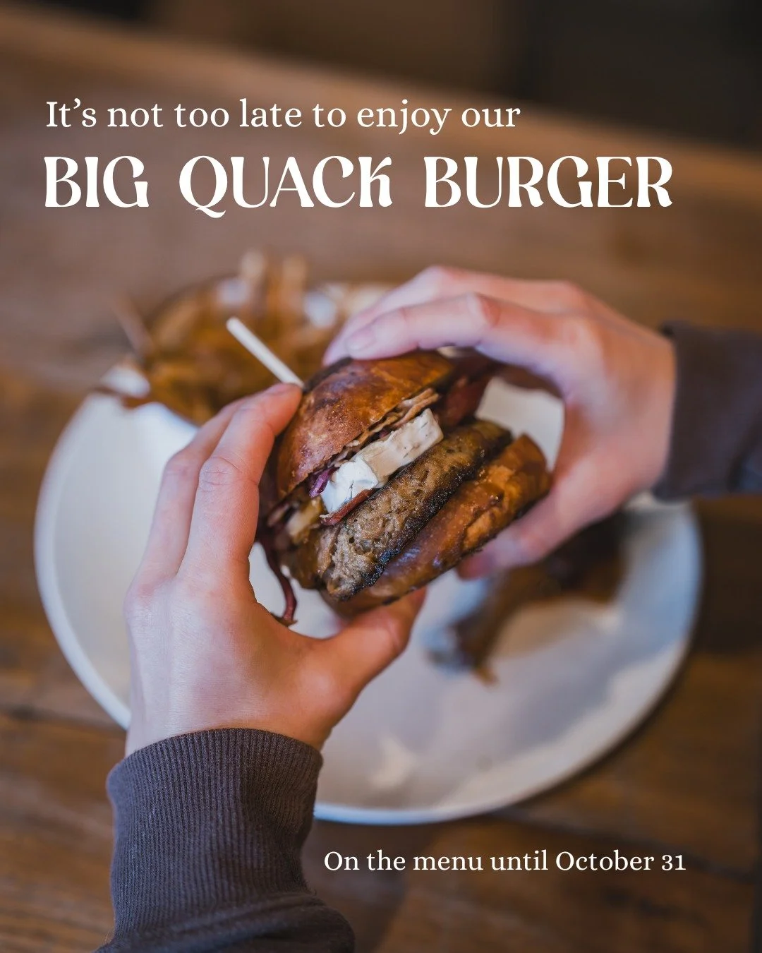 It's not too late to try this one, but hurry! 🍔 

Our kitchen has joined the Golden Burger Challenge throughout October, and we've created something pretty special for the occasion: meet The BIG QUACK: confit duck and crispy duck prosciutto on our s