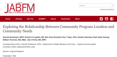 Exploring the Relationship Between Community Program Location and Community Needs, Journal of the American Board of Family Medicine, January 2022