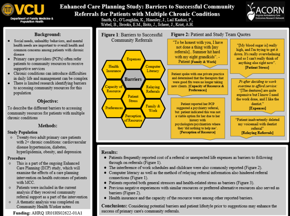 Enhanced Care Planning Study: Barriers to Successful Community Referrals for Patients with Multiple Chronic Conditions, 2021 North American Primary Care Research Group Conference (poster)