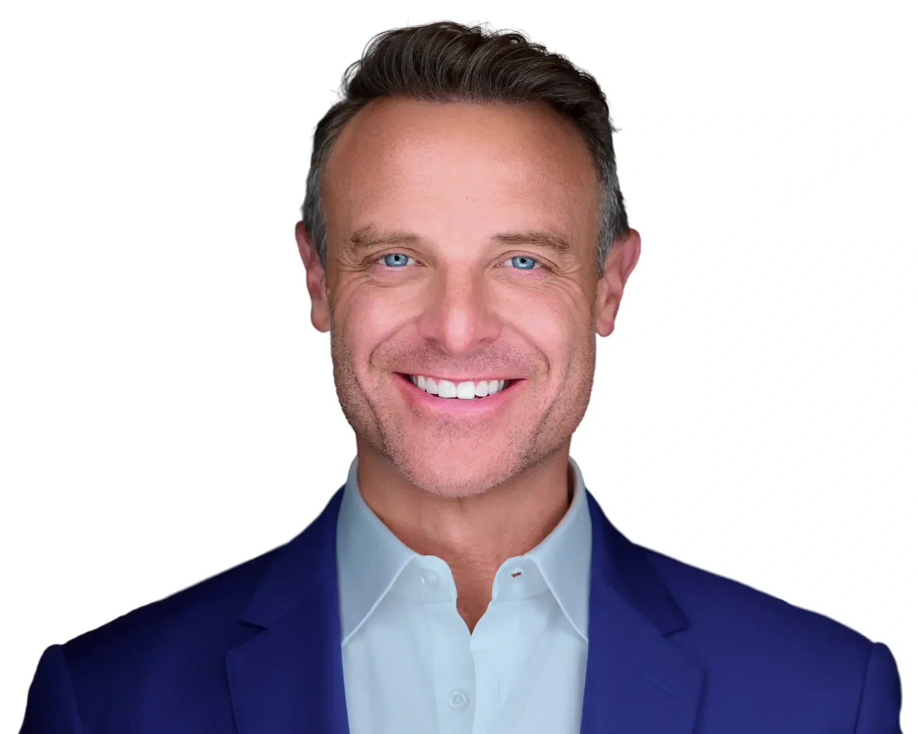 Professional Portrait of white male with blue shirt and blazer on a white background. 

professional Lawyer headshot photographer las vegas pandorica studio