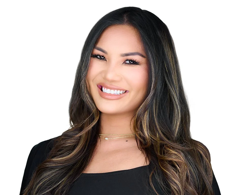 closeup of young asian woman on a white background.