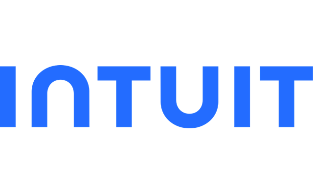 Close-up of the word 'INTUIT' in blue text on a black background.