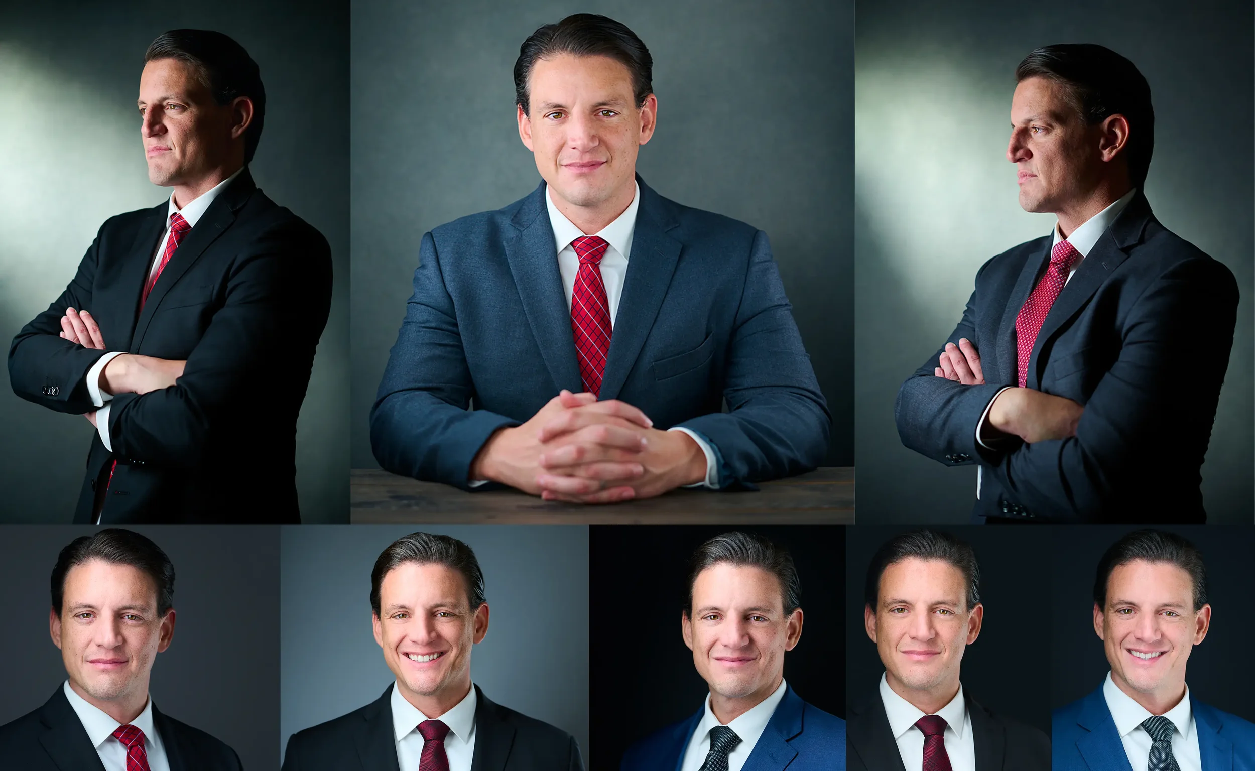 Male attorney headshot series showing multiple expressions and poses by Las Vegas headshot photographer Pandorica Headshot Studio