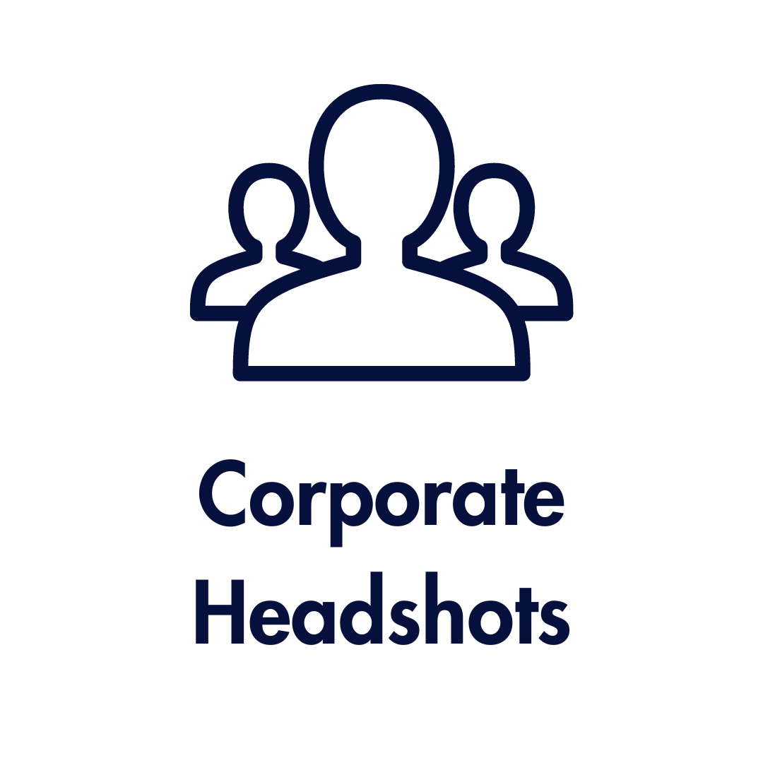 Icon of three people behind each other, representing a group, with the text 'Corporate Headshots' below. corporate headshot photography las vegas on location pandorica