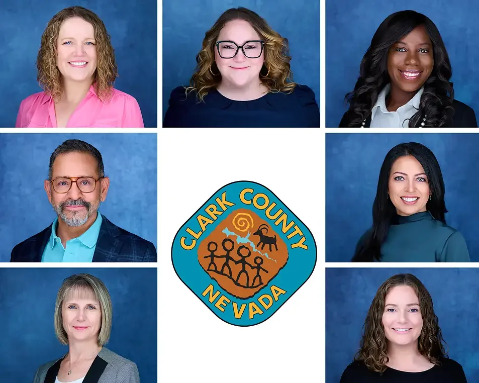 Clark County Nevada government employees corporate headshots on blue background — Las Vegas corporate headshot photographer Pandorica Headshot Studio