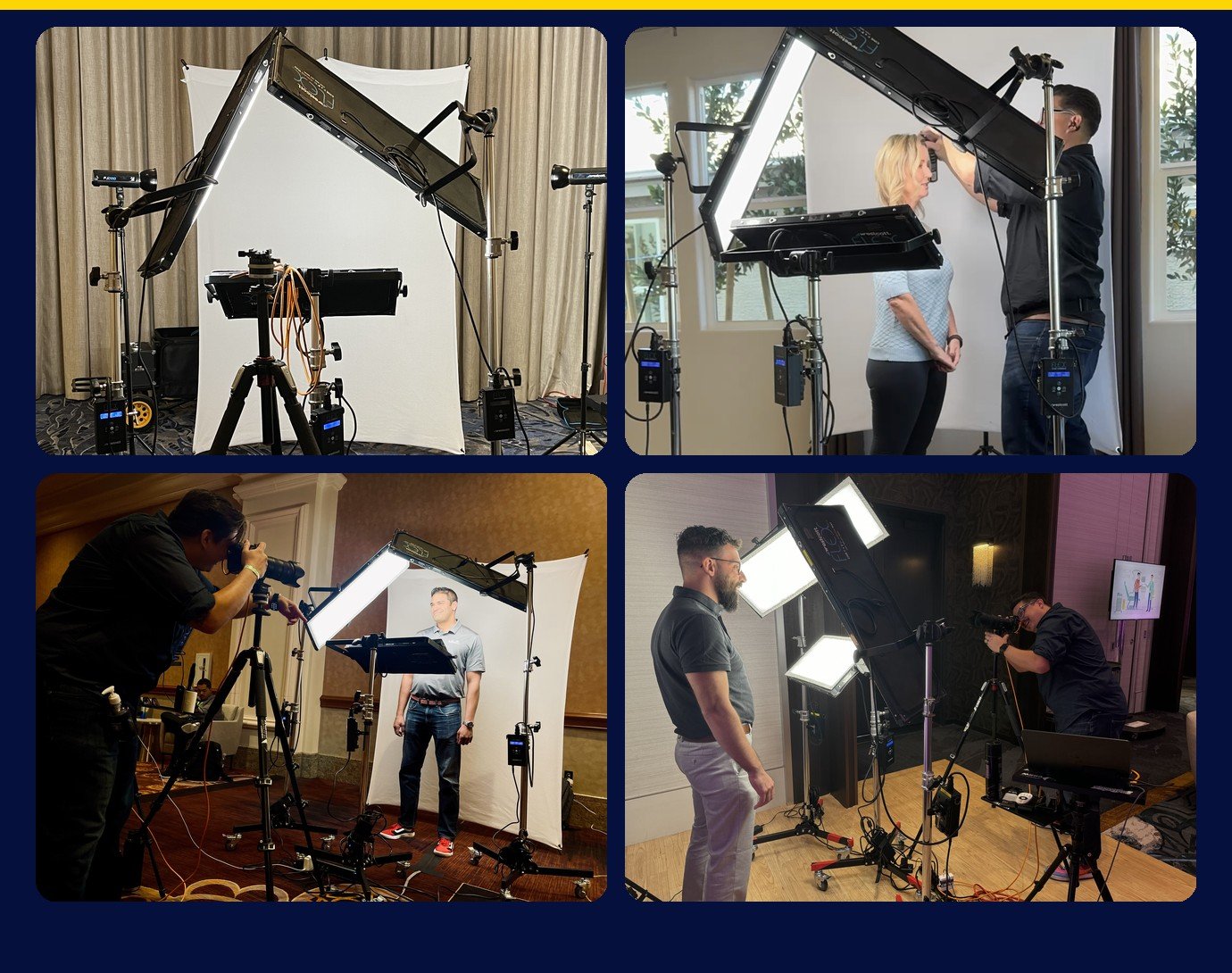 Pandorica headshot station setup: lighting, hair touch-up, and expression coaching in action at a conference