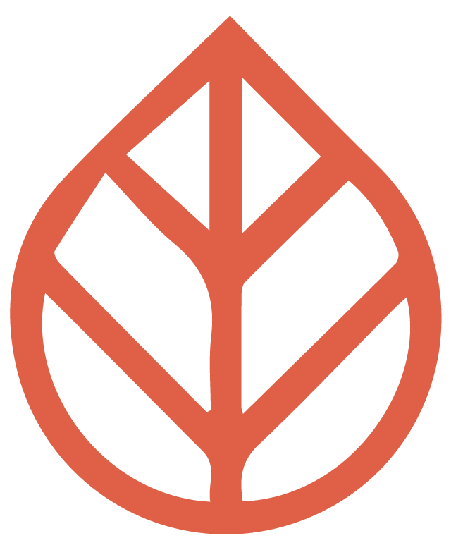 Stylized leaf logo with geometric design in brown and black