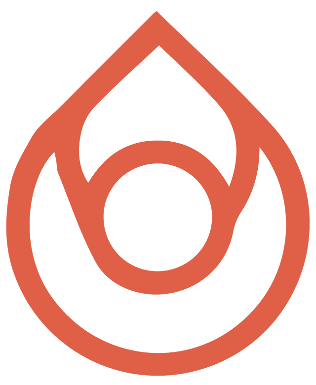 A stylized flame icon in red on a transparent background.