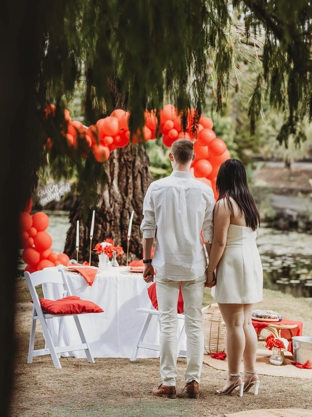 A very special Brisbane proposal picnic at the beautiful Mt Coot-tha Botanic Gardens 💍🤍 

It is always such a pleasure to be trusted to create the setting for such an important moment. We styled this romantic pop-up picnic in Brisbane for a beautif