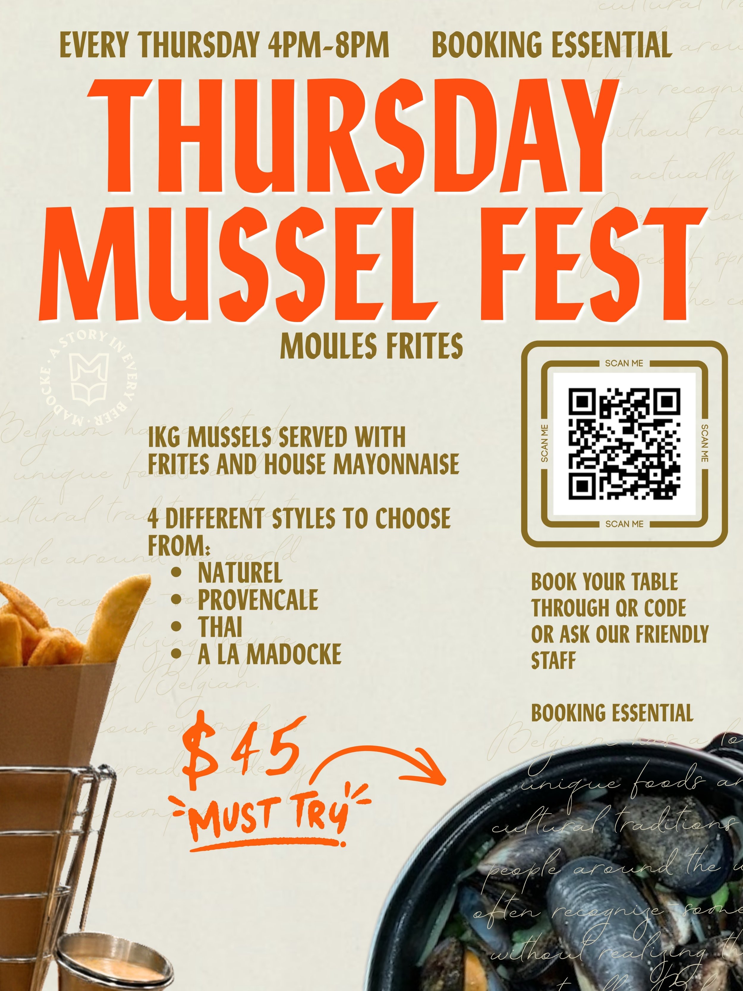 🦪 THURSDAY MUSSEL FEST 🦪

Fresh mussels served with fries 🍟

📍 Thursdays | 4pm&ndash;8pm📍 

Booking Required

The perfect way to spend your Thursday evening 

#craftbrewery #mussels #ashmorefood #ashmore #gcbrewery