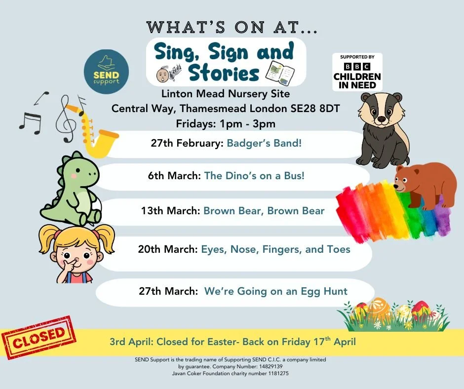 Sing, Sign and Stories is back this week! 🥳🥳 Come and join us on Friday afternoons for fun and interactive way to bond with your child whilst helping them to develop their communication skills. Message for further details. We look forward to seeing