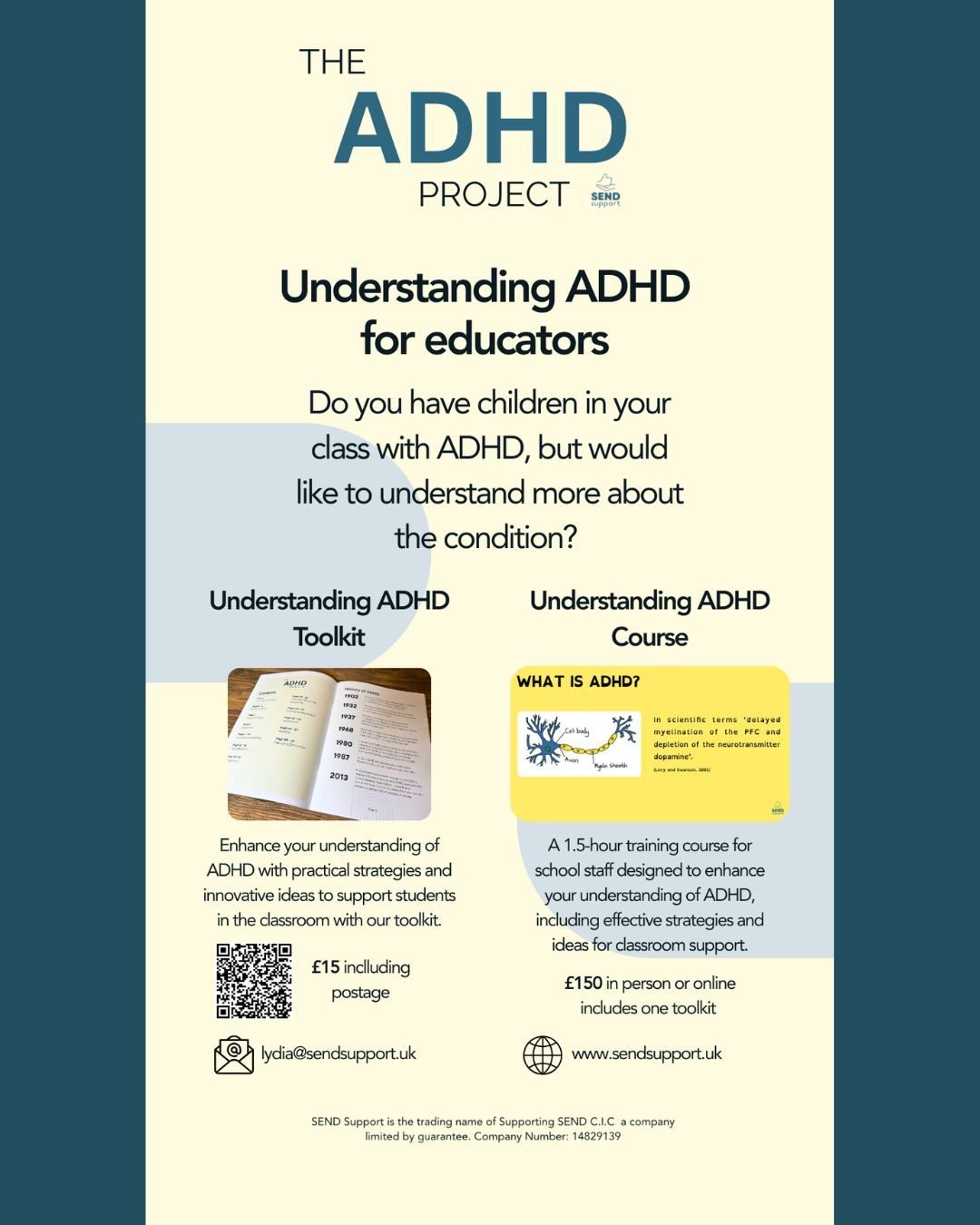 If you have children with ADHD in your setting who need support, we have just the thing to help:
✨ Practical ADHD Toolkit
🎓 1.5-hour ADHD training for school staff
In person or online &ndash; toolkit included
Perfect for teachers, support staff and 