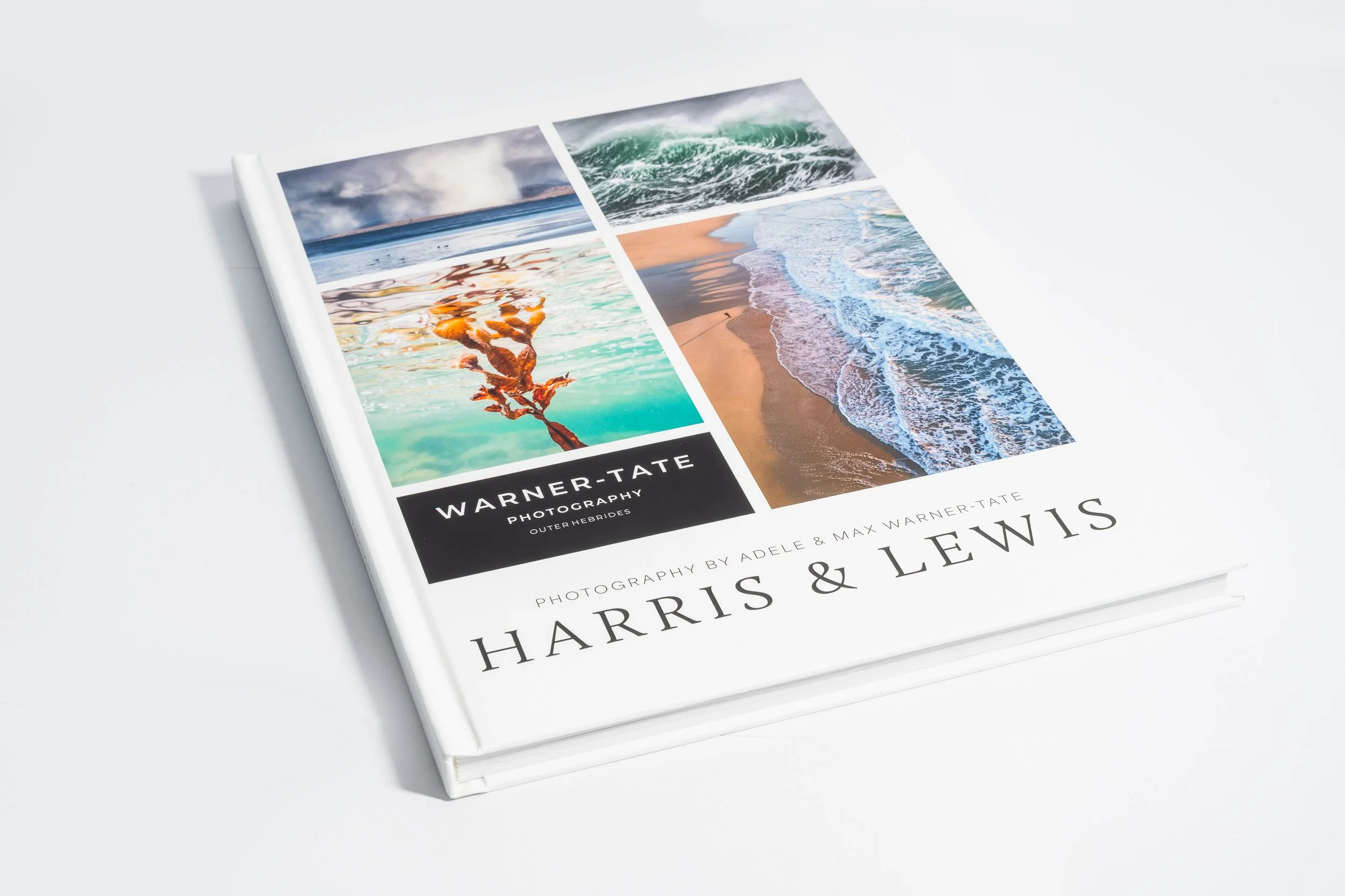 Front cover of the Harris & Lewis photography book featuring Outer Hebrides seascapes by Adele Warner‑Tate.