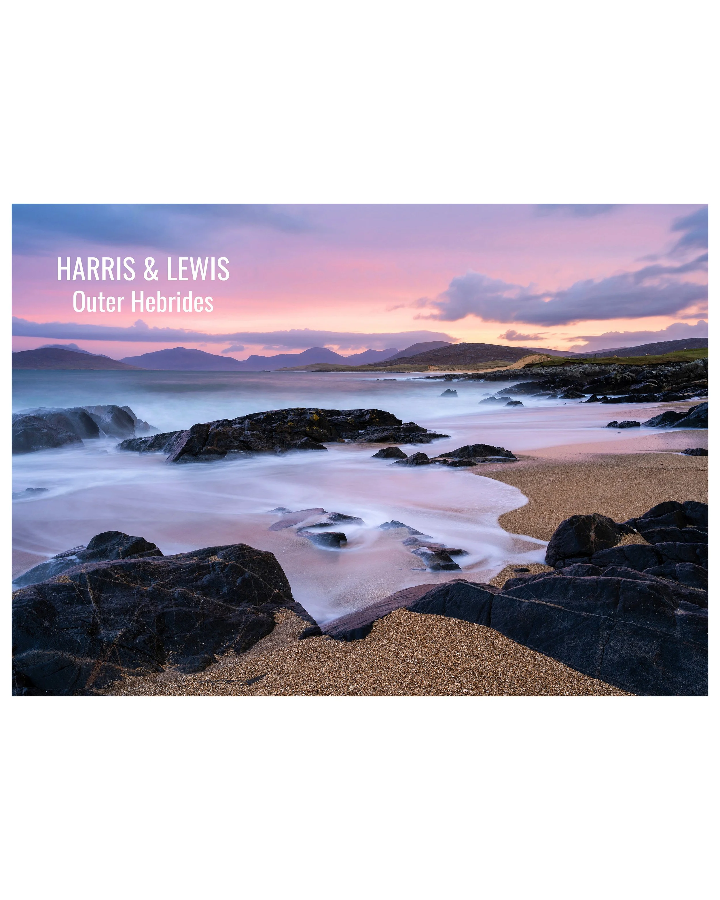 Outer Hebrides photography book with images from Lewis and Harris, highlighting dramatic light, Atlantic weather and island landscapes.