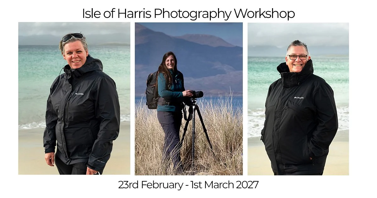 “Adele Warner‑Tate, Max Warner‑Tate and Margaret Soraya leading an Isle of Harris photography workshop in the Outer Hebrides.”
