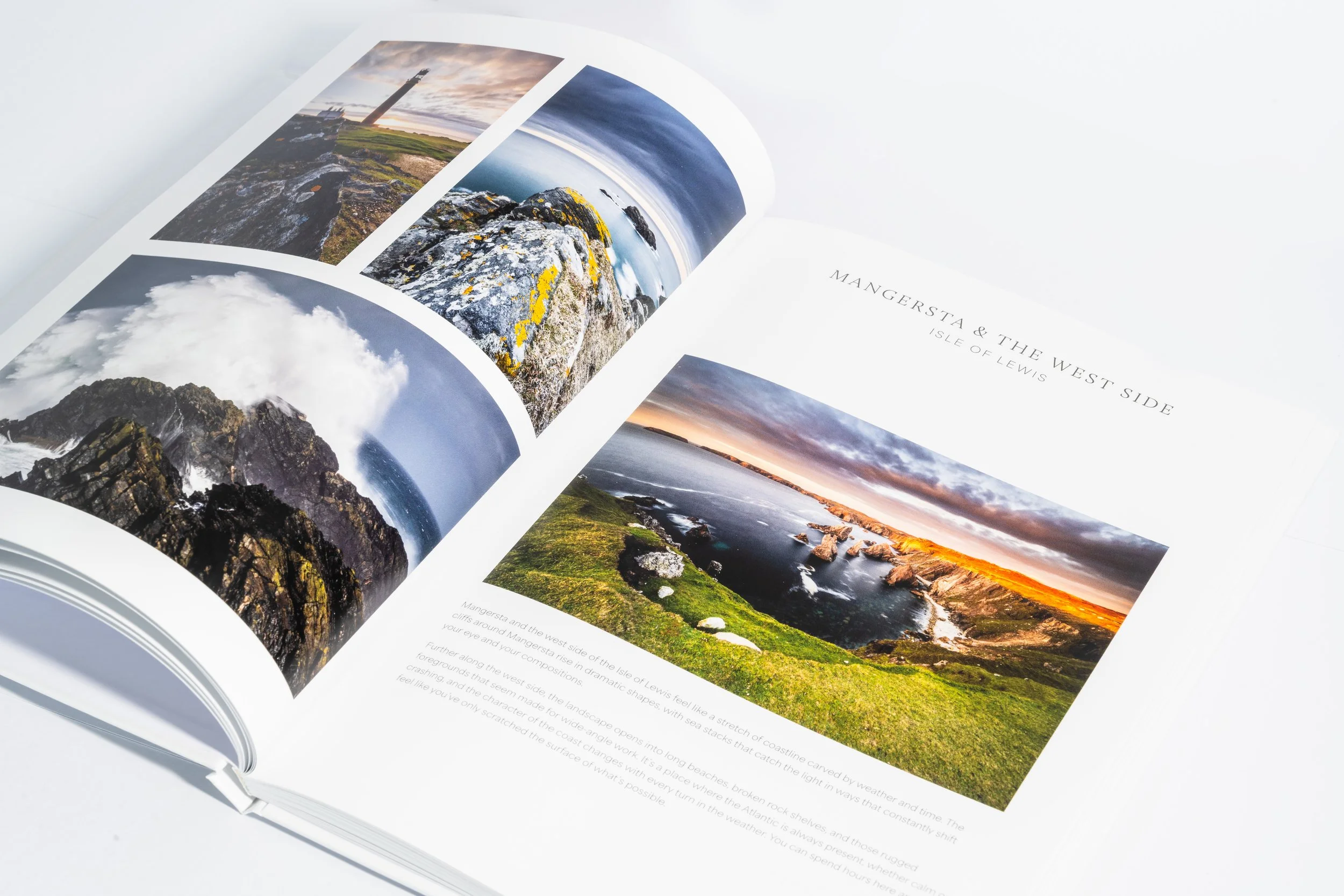 Inner page showing Outer Hebrides light and coastline from the Harris & Lewis photography book.