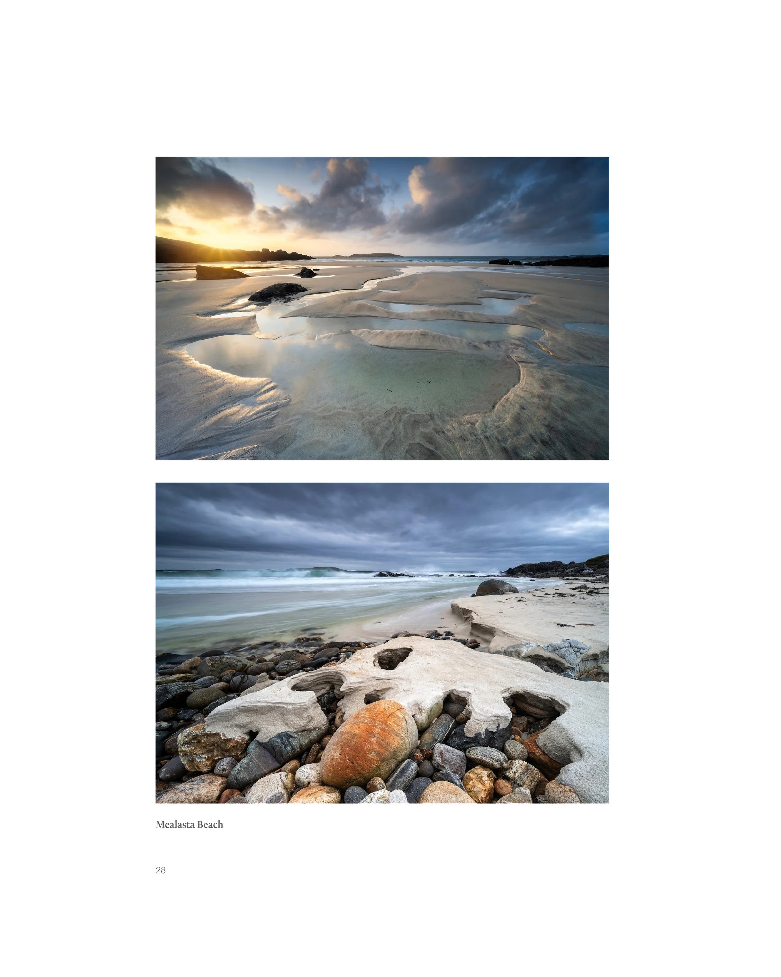 Inside the Harris & Lewis photography book, displaying a landscape photograph of Mealasta Beach.