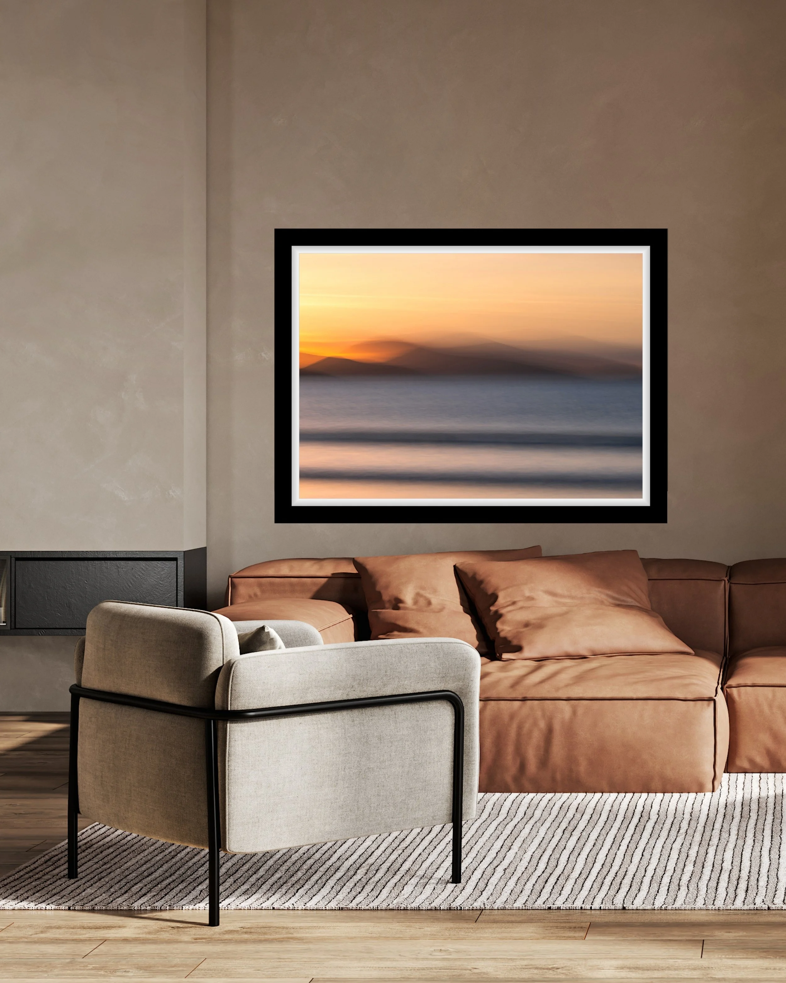 Luskentyre Beach ICM photograph with golden evening light and soft horizontal motion creating an abstract coastal scene.
