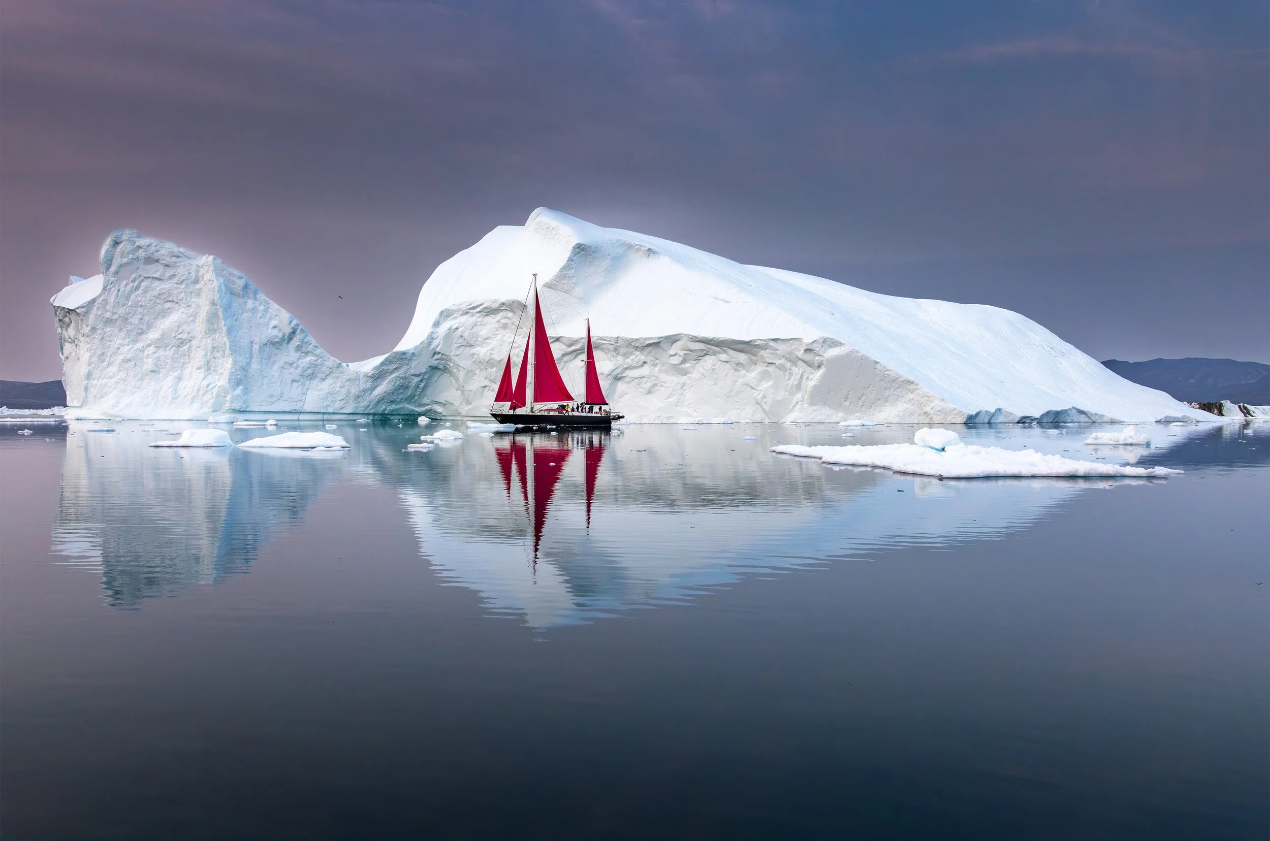 Women in seascape photography permajet print of the month, sail boat, iceberg and refelections