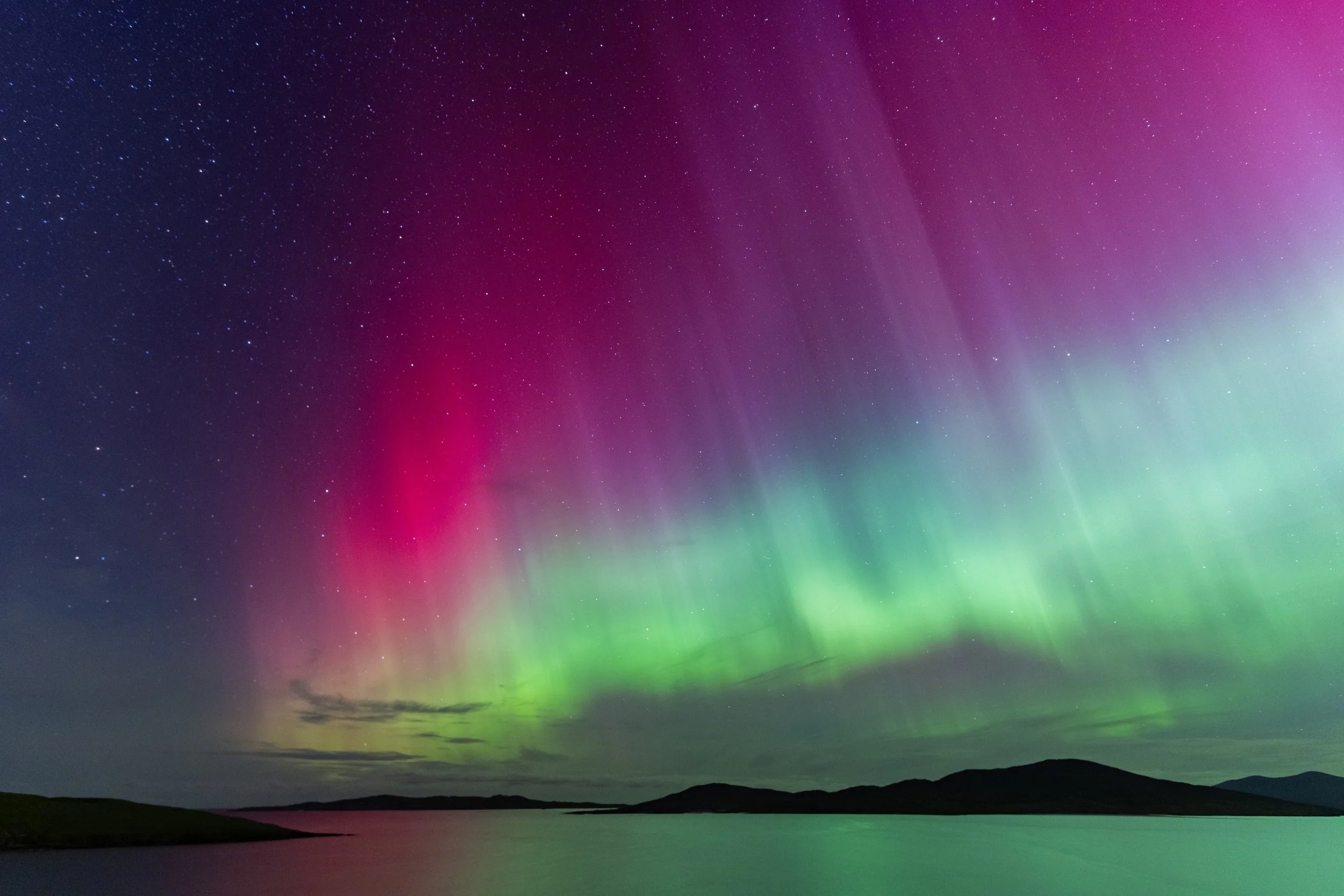 Northern lights display Isle of Harris Outer Hebrides. Astro Photography Scotland. Aurora Borealis Scottish Highlands