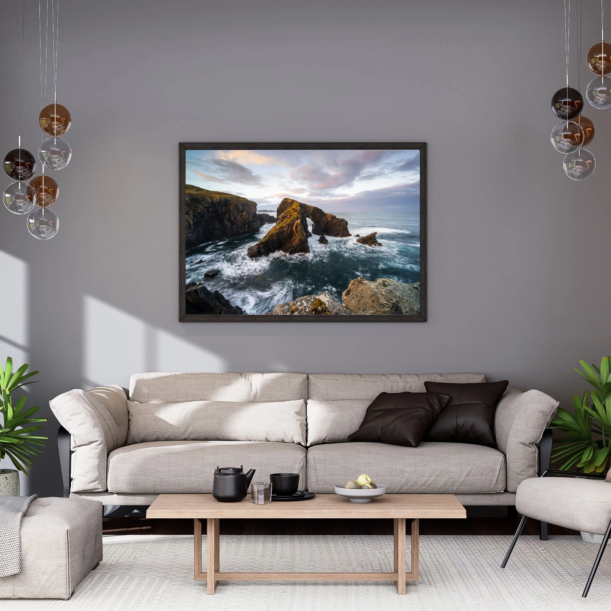 Long‑exposure view of Stac a’ Phrìs on the Isle of Lewis, with soft water around the sea arch