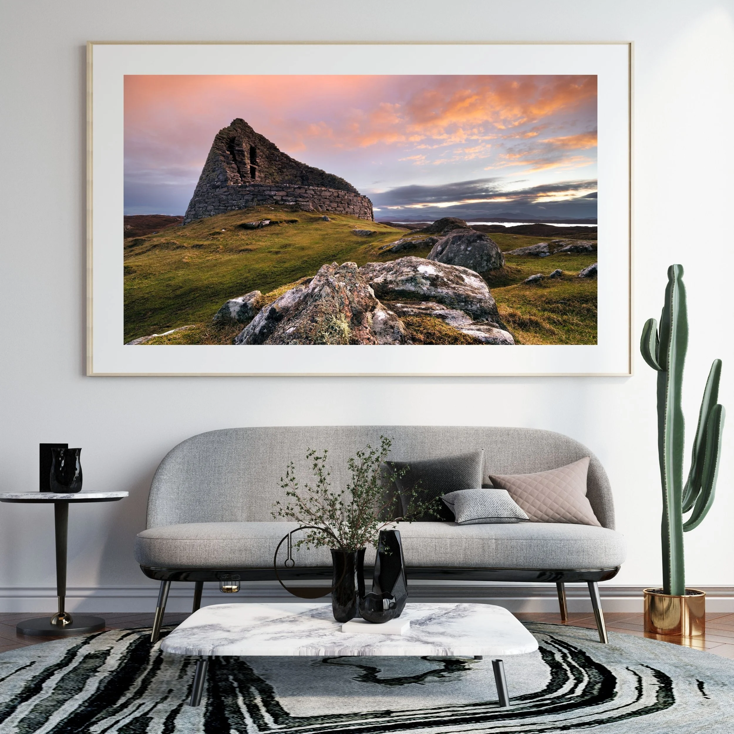 Fine‑art print of Dùn Carloway Broch on the Isle of Lewis, photographed in soft Hebridean light.