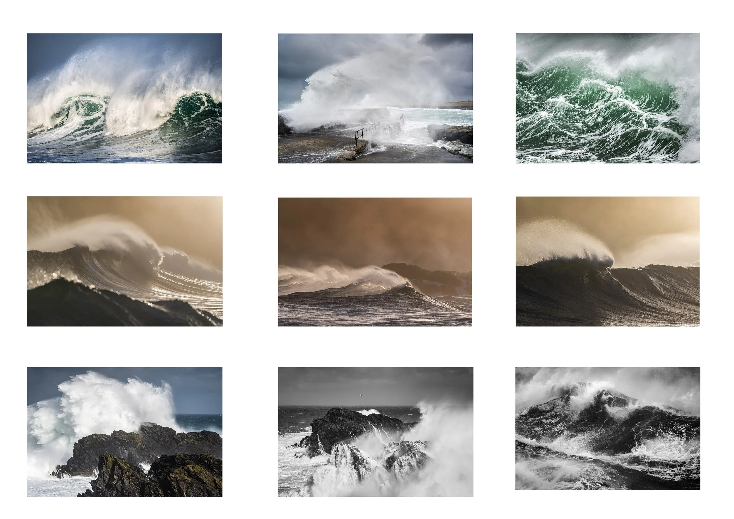 Selection of storm‑wave images from the Port of Ness and wider Outer Hebrides, showing Atlantic swell, breaking waves and changing sea conditions.