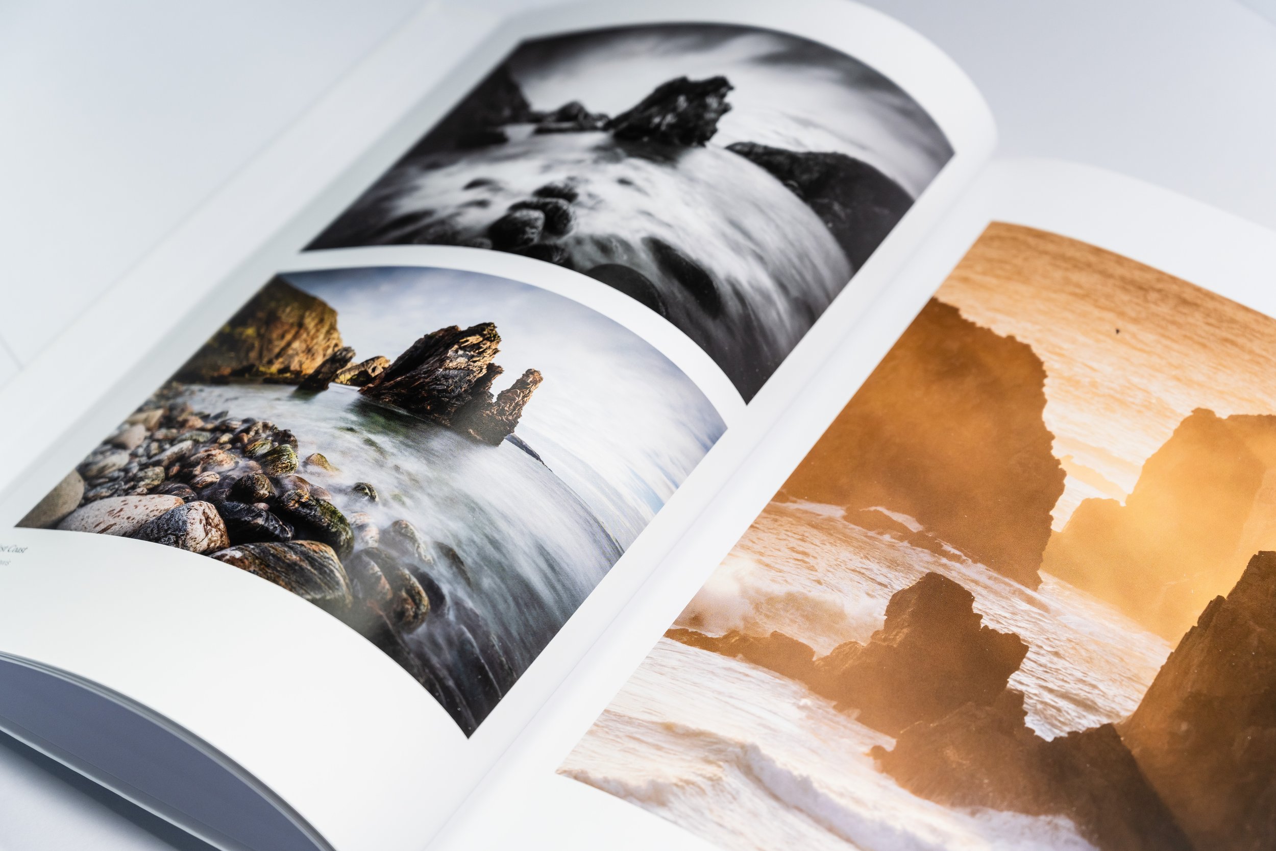Inner page featuring a seascape or landscape from Harris & Lewis in the Outer Hebrides book.