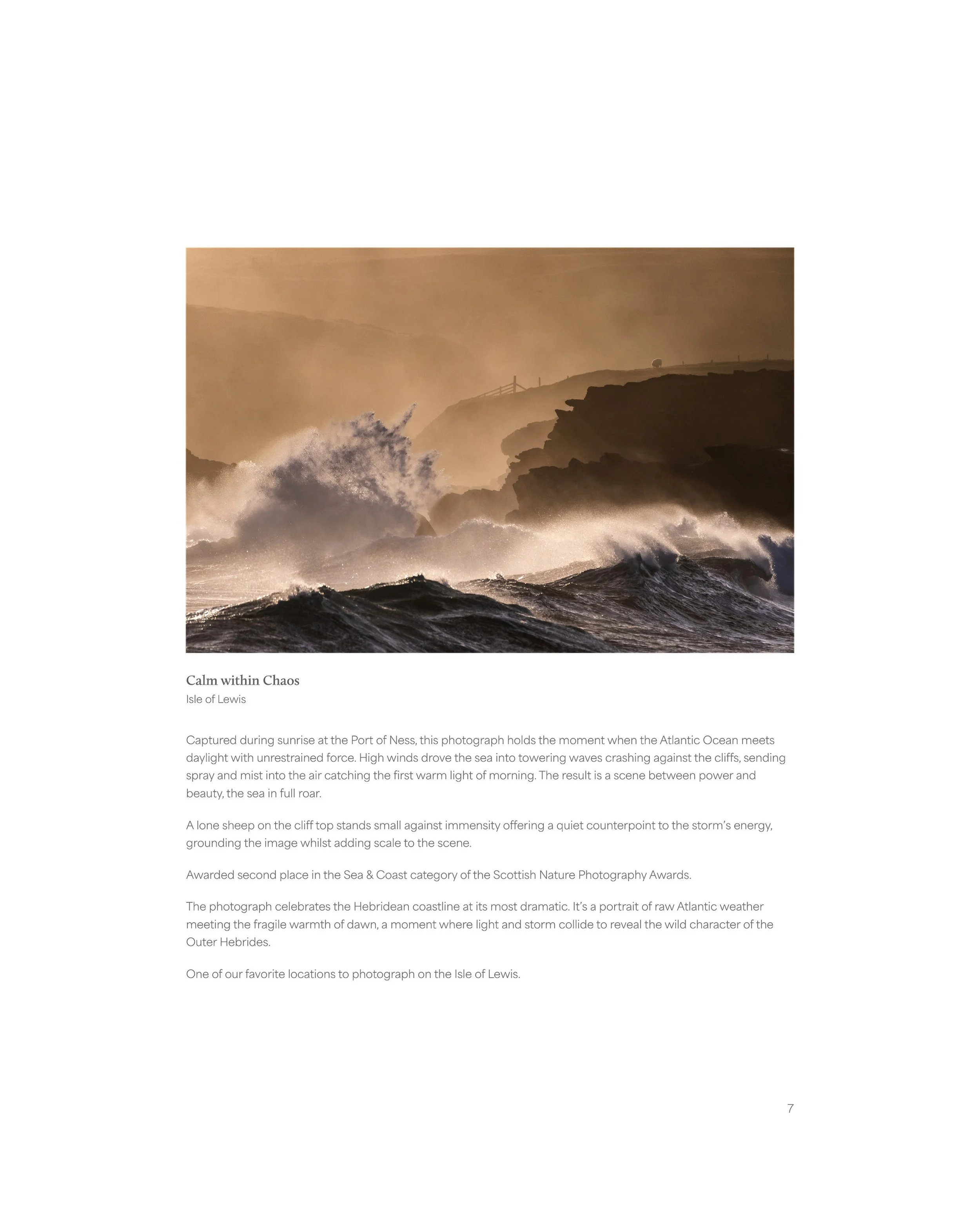 Internal spread from the 2026 Harris & Lewis Outer Hebrides photography book, featuring Scottish coastal landscape and Hebridean seascape photography.