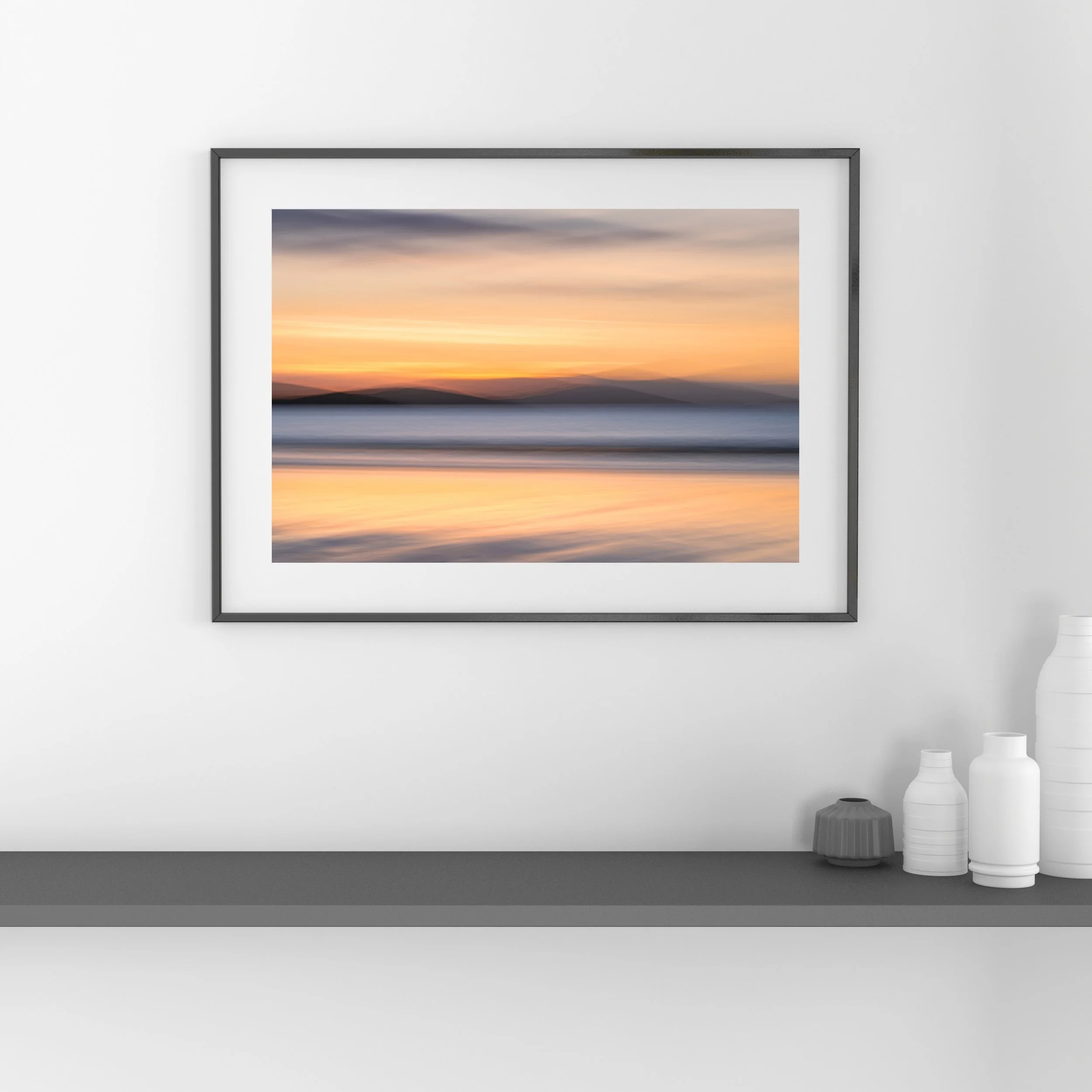 Luskentyre Beach ICM photograph with golden evening light and soft horizontal motion creating an abstract coastal scene.